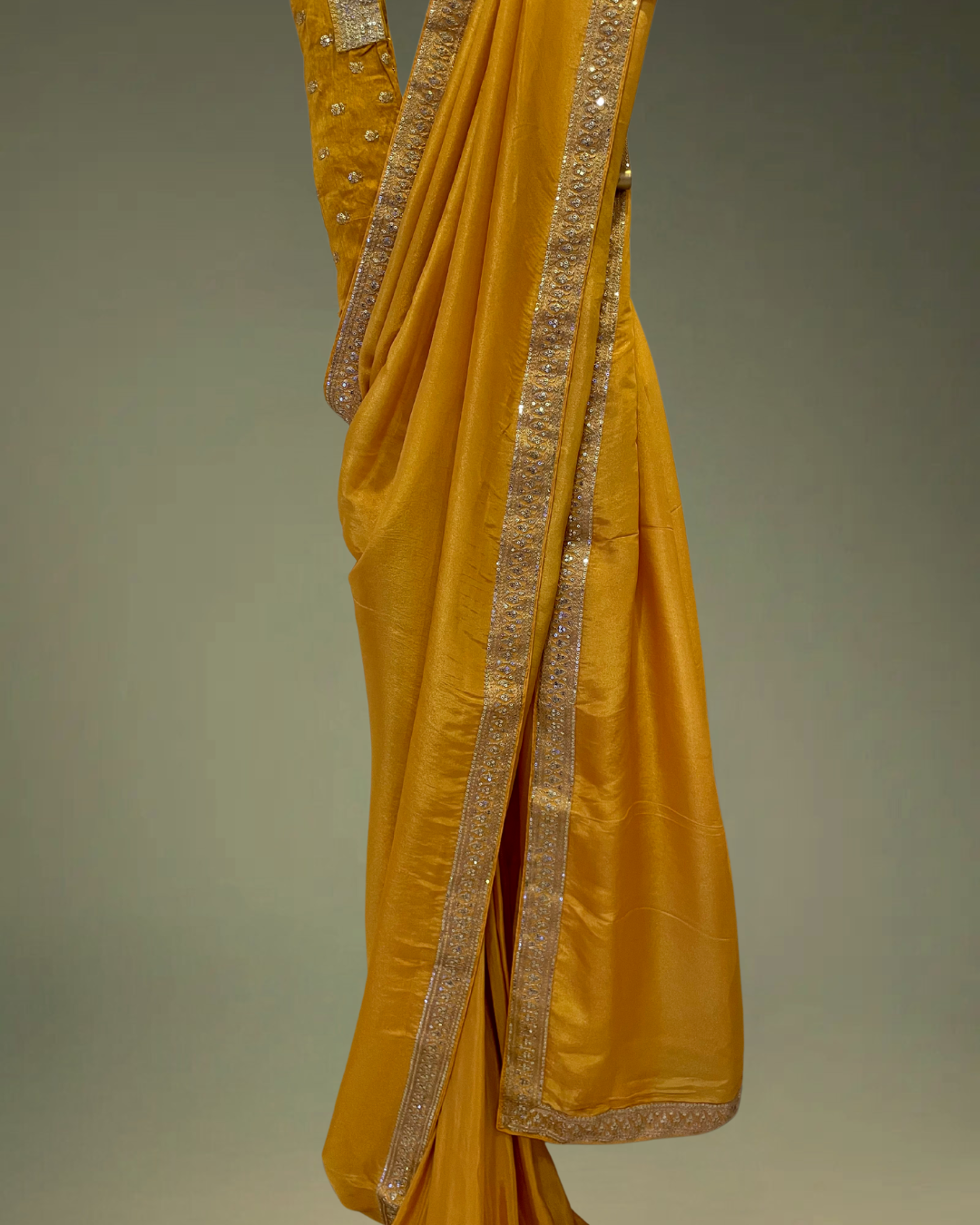 Yellow Tissue Silk saree in Handmade Vintage Inspired Lace Borders