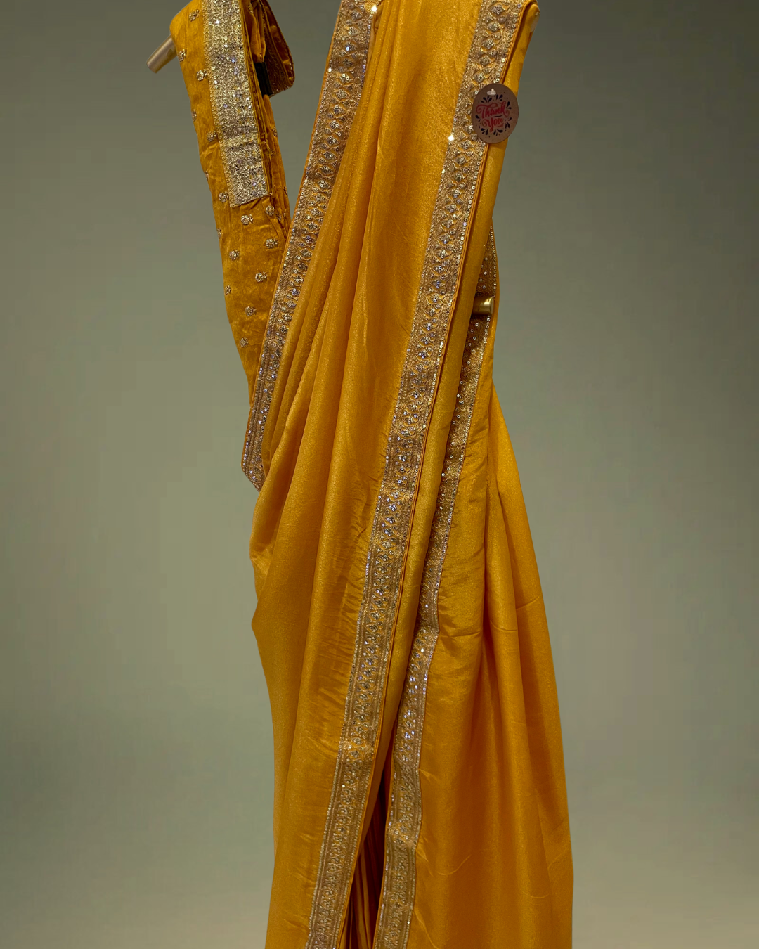 Yellow Tissue Silk saree in Handmade Vintage Inspired Lace Borders