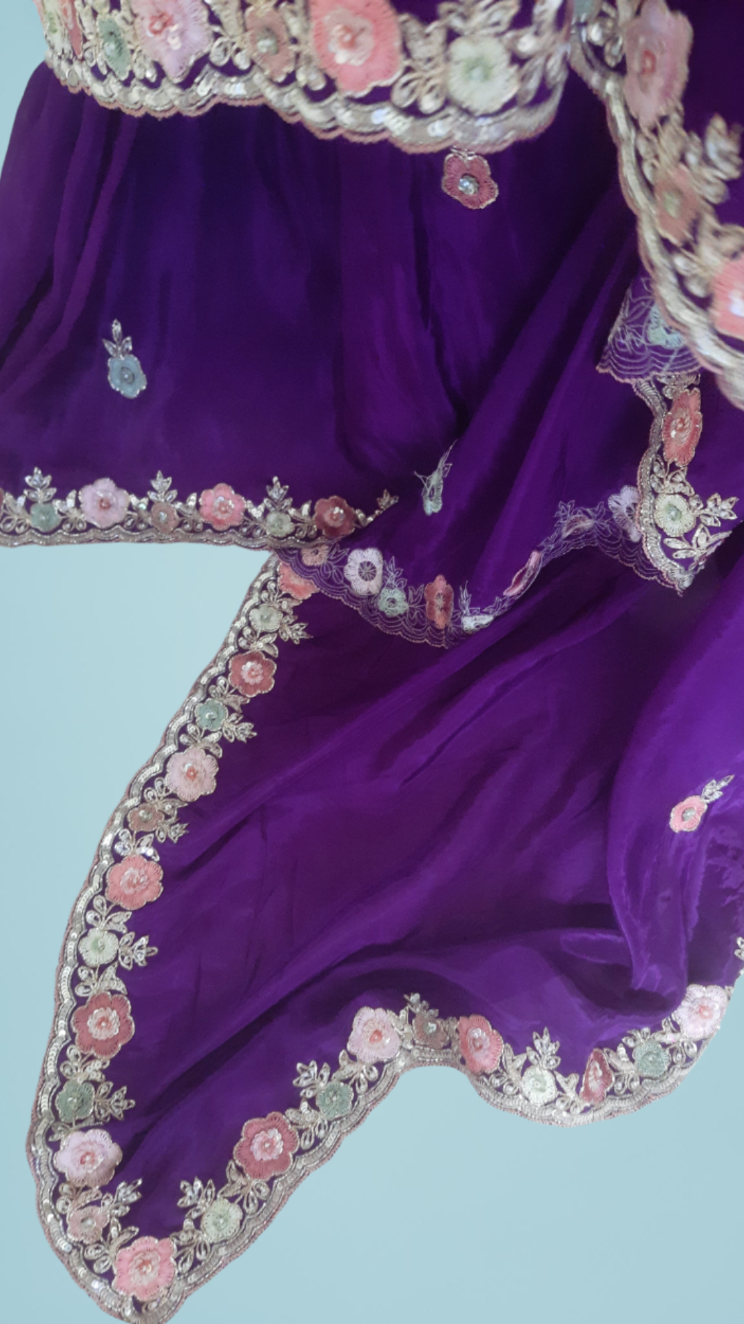 Pure Chinnon Satin Crepe silk saree in Purple - Kalyanam By Swati