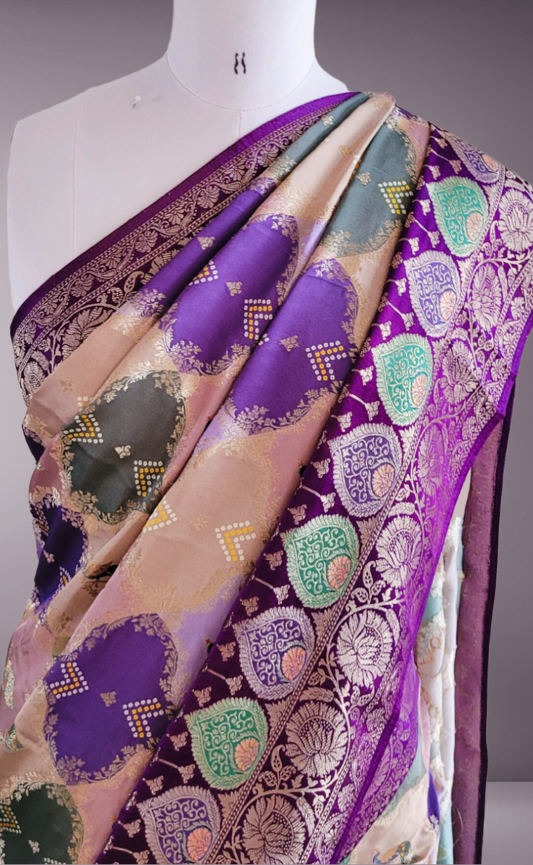 Banarasi Satin Mashru Silk Saree in Rangkaat Zari Weaving - Kalyanam By Swati