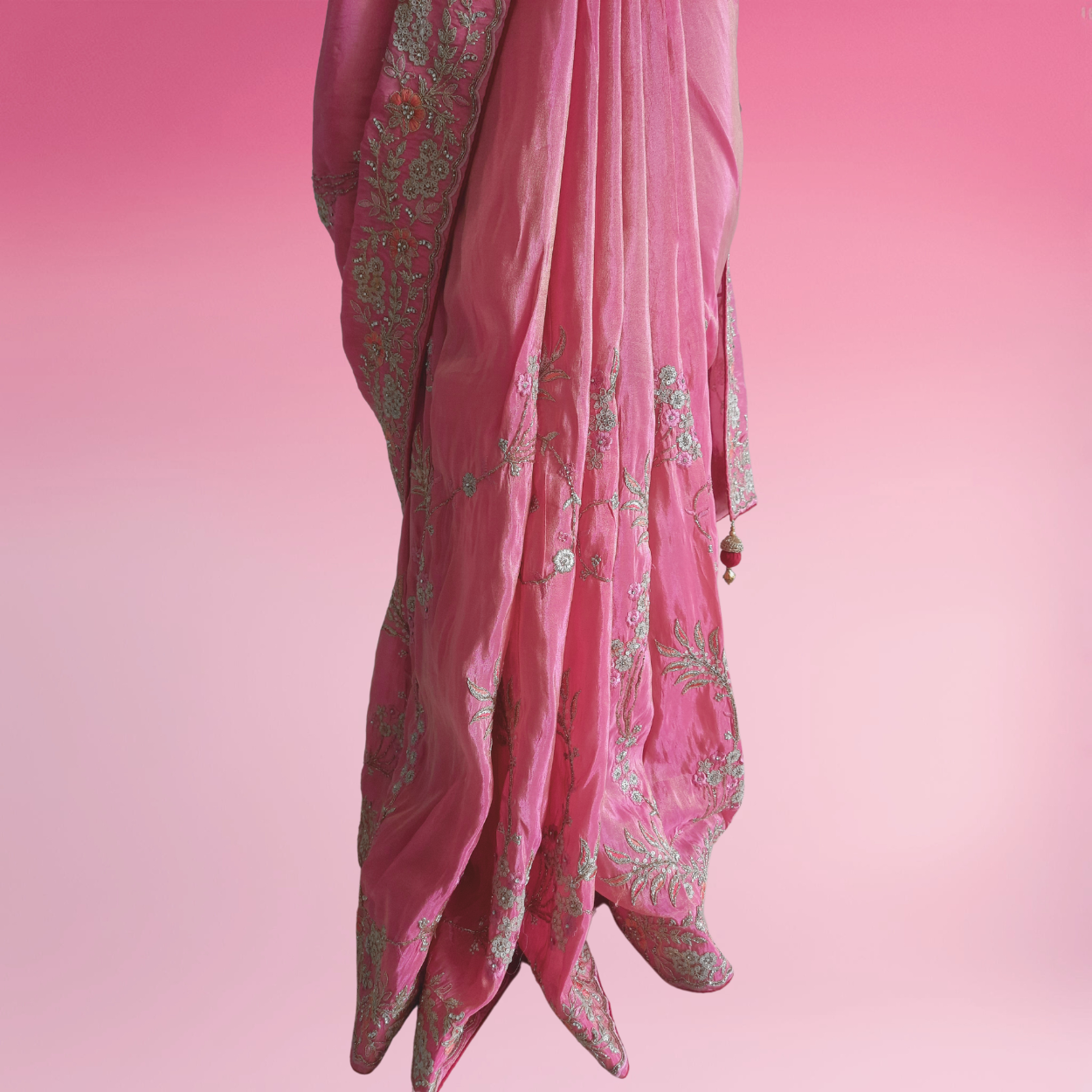 Banarasi tissue Silk Bridal (Wedding) Saree in all over Zari hand weaving in pink colour - Kalyanam By Swati