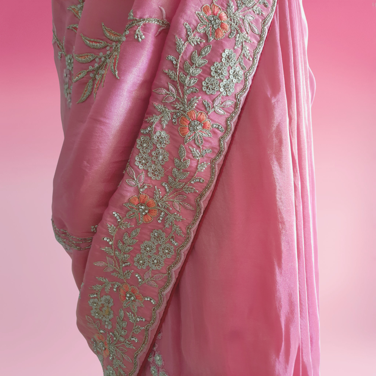 Banarasi tissue Silk Bridal (Wedding) Saree in all over Zari hand weaving in pink colour - Kalyanam By Swati