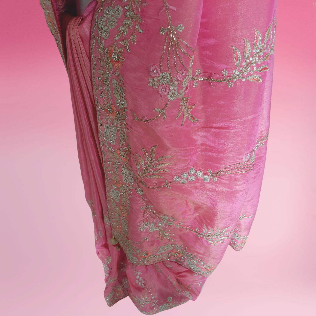 Banarasi tissue Silk Bridal (Wedding) Saree in all over Zari hand weaving in pink colour - Kalyanam By Swati