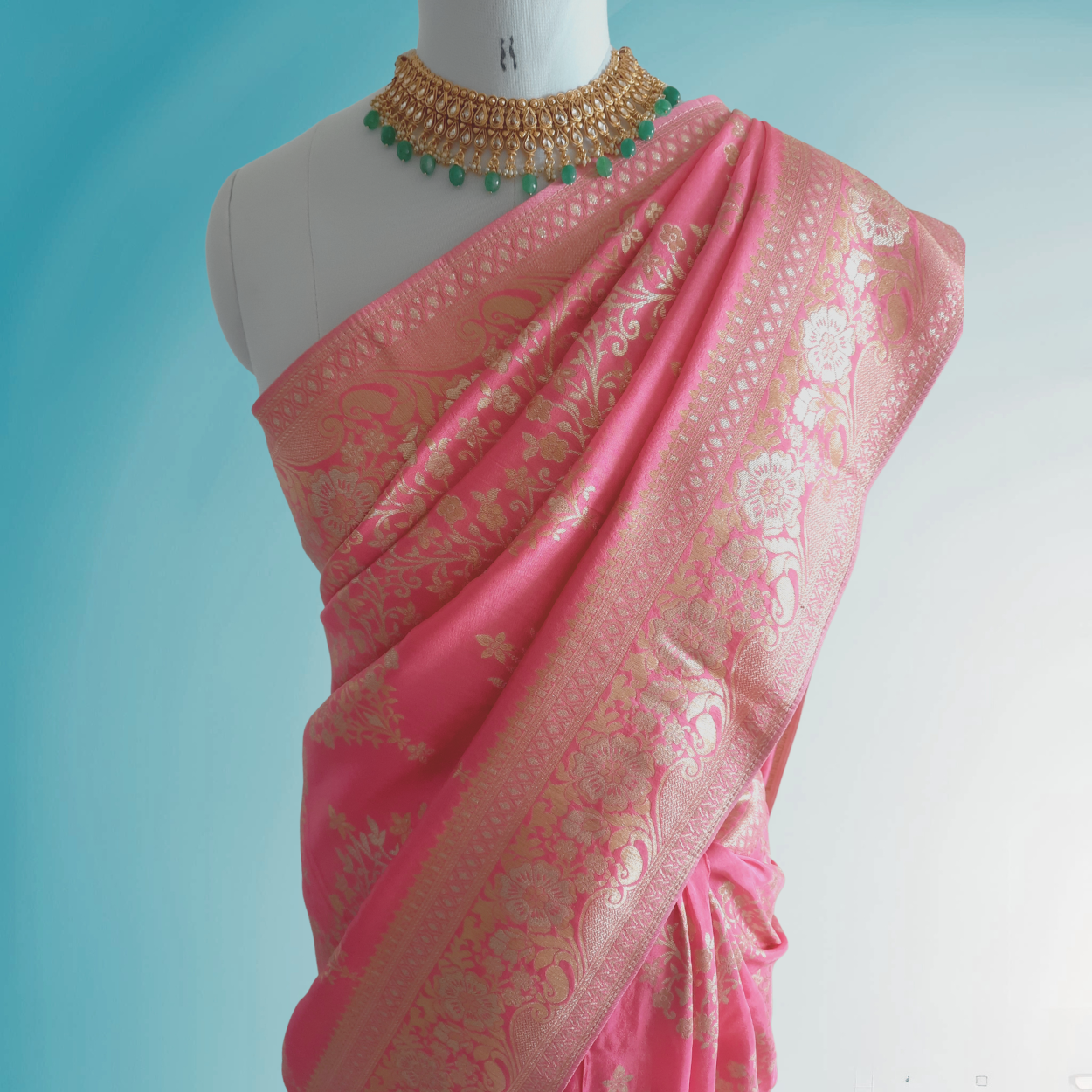 Banarasi Silk Saree in all over Silver Zari hand weaving in pink colour - Kalyanam By Swati