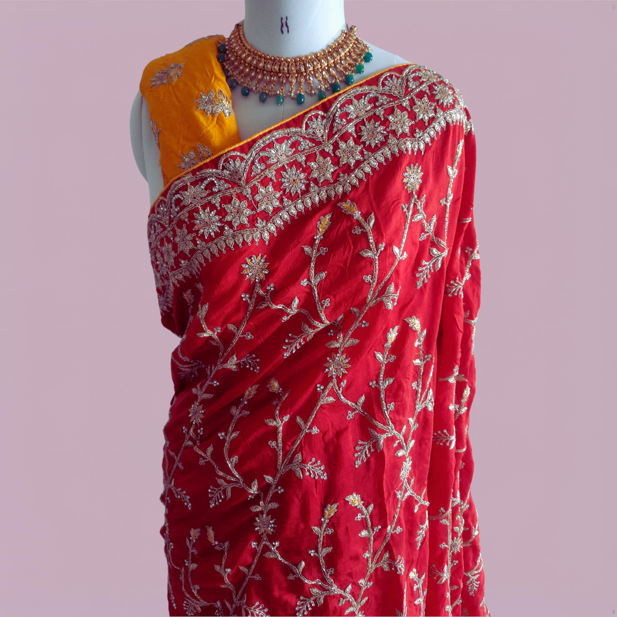 Banarasi Silk Bridal (Wedding) Saree in all over Zari hand weaving in red colour - Kalyanam By Swati