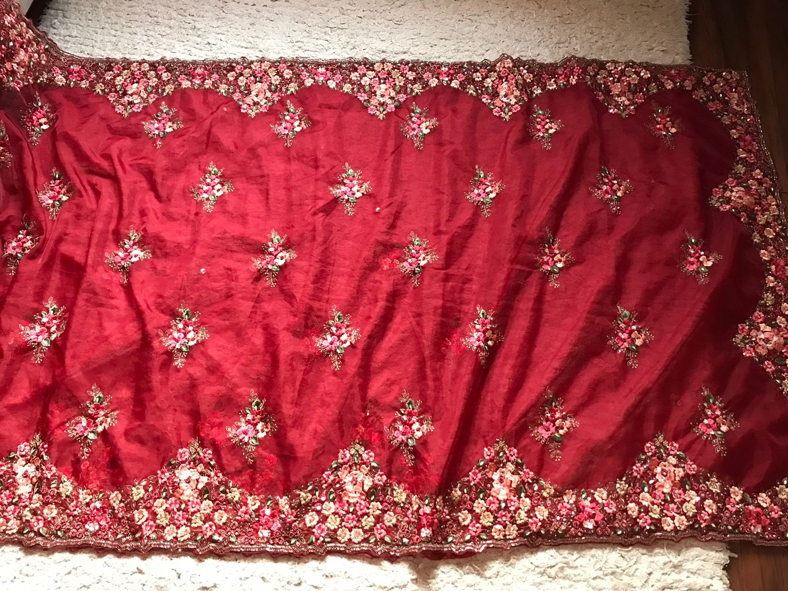 Pure Organza Saree in heavy hand embroidery in Red Maroon color - Kalyanam By Swati