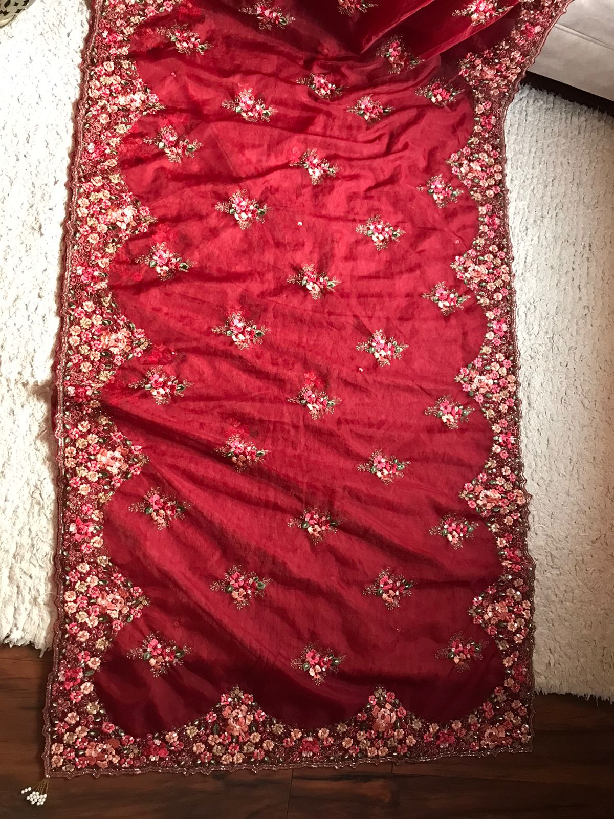 Pure Organza Saree in heavy hand embroidery in Red Maroon color - Kalyanam By Swati