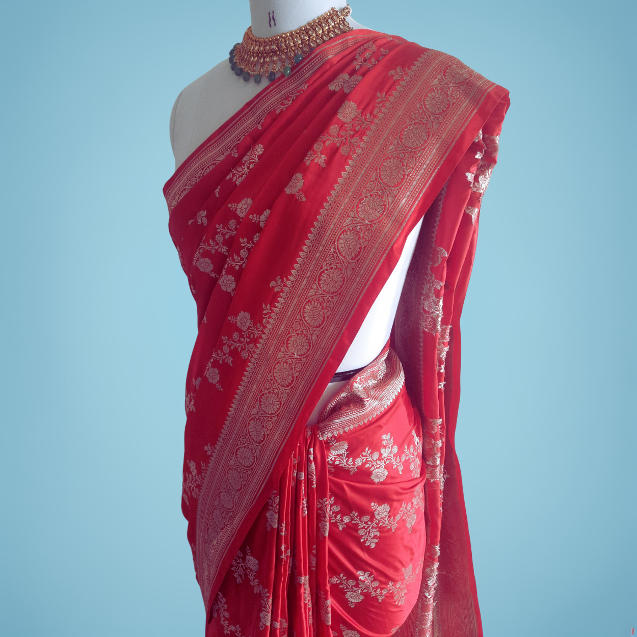 Pure Banarasi Mashru Satin Silk Saree in Red Color - Kalyanam By Swati