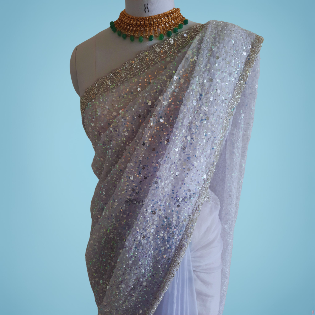 Party Wear Pure Organza Designer Cocktail Saree in heavy water sequins, pearls and cut dana hand work - Kalyanam By Swati