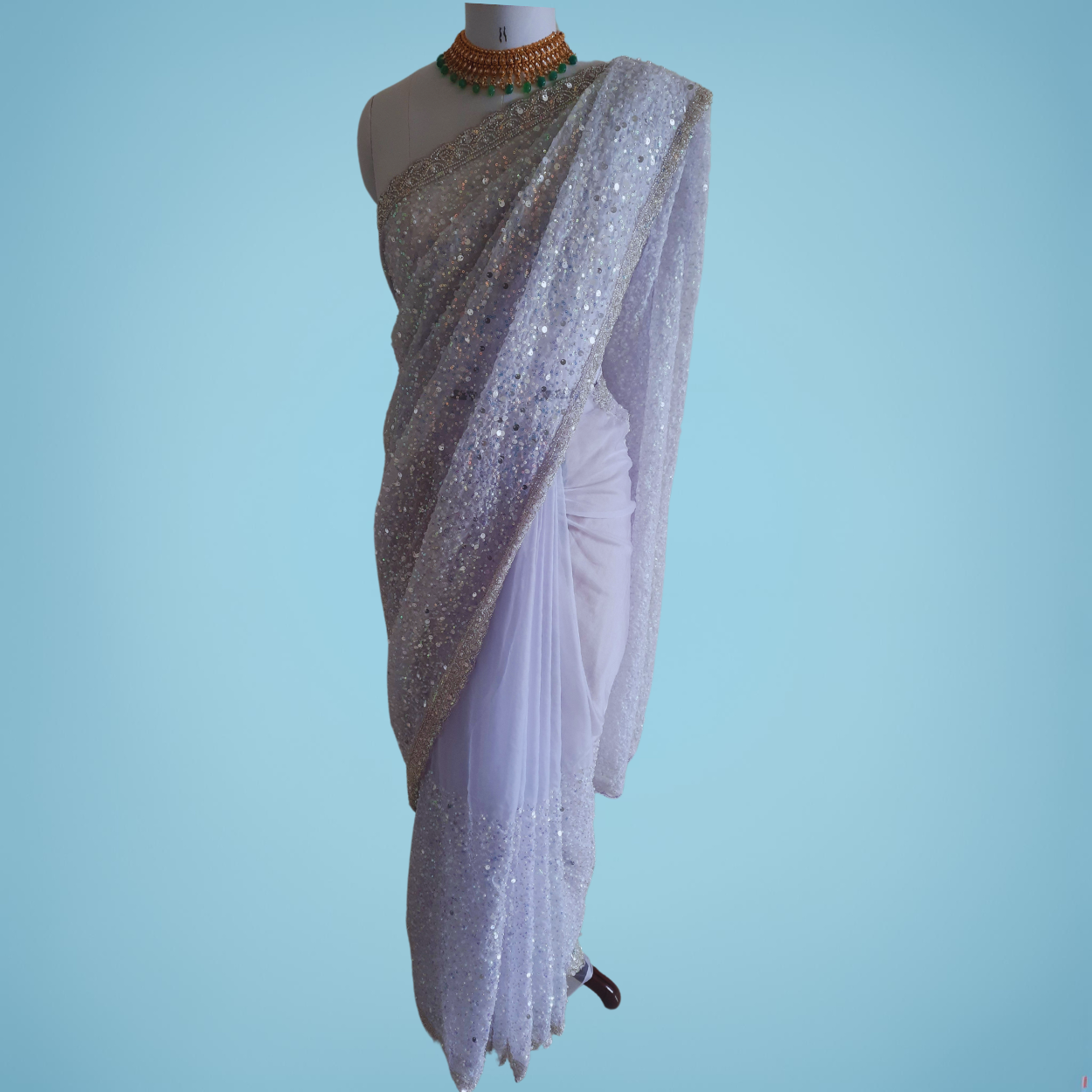 Party Wear Pure Organza Designer Cocktail Saree in heavy water sequins, pearls and cut dana hand work - Kalyanam By Swati