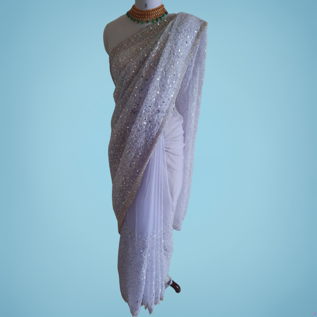 Party Wear Pure Organza Designer Cocktail Saree in heavy water sequins, pearls and cut dana hand work - Kalyanam By Swati