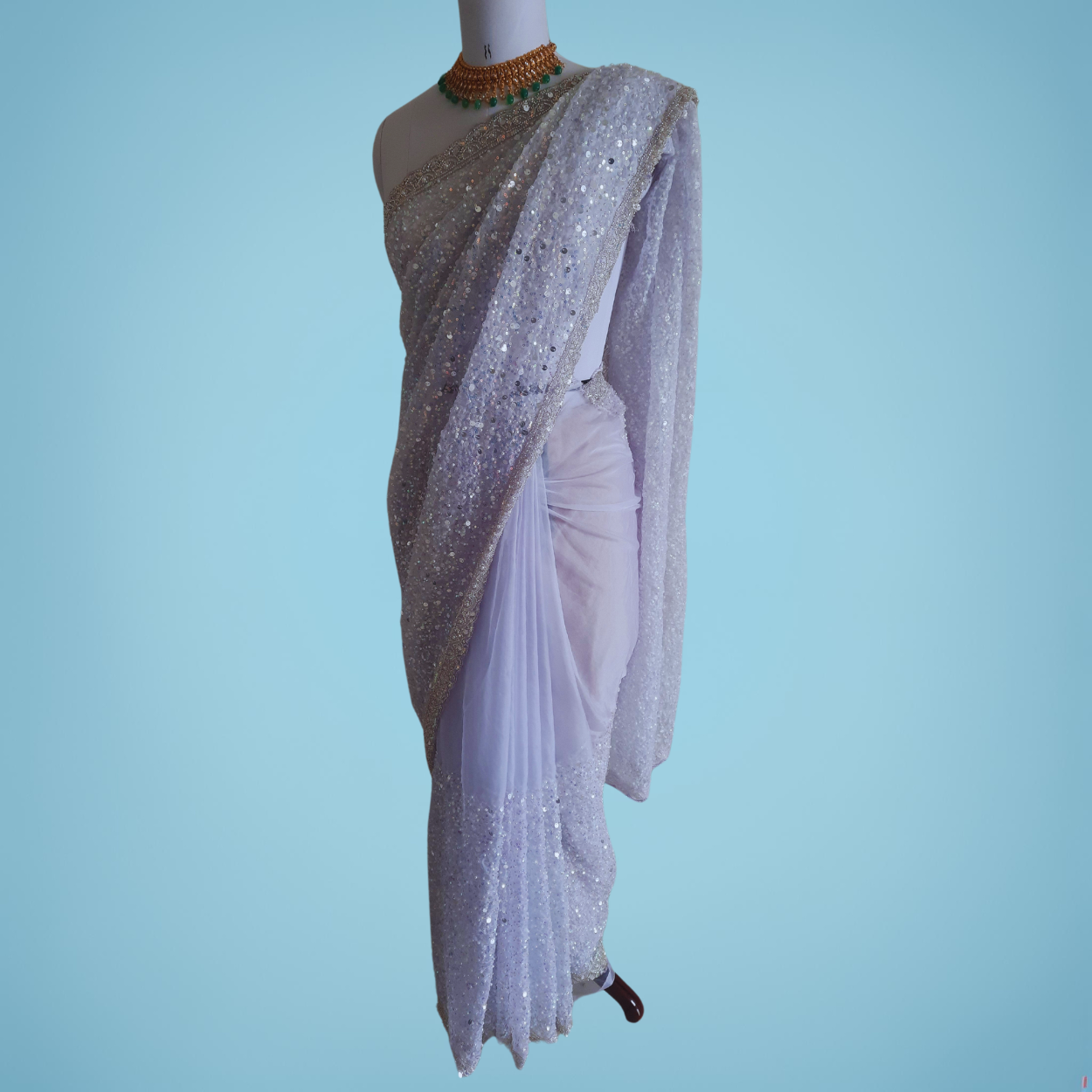 Party Wear Pure Organza Designer Cocktail Saree in heavy water sequins, pearls and cut dana hand work - Kalyanam By Swati