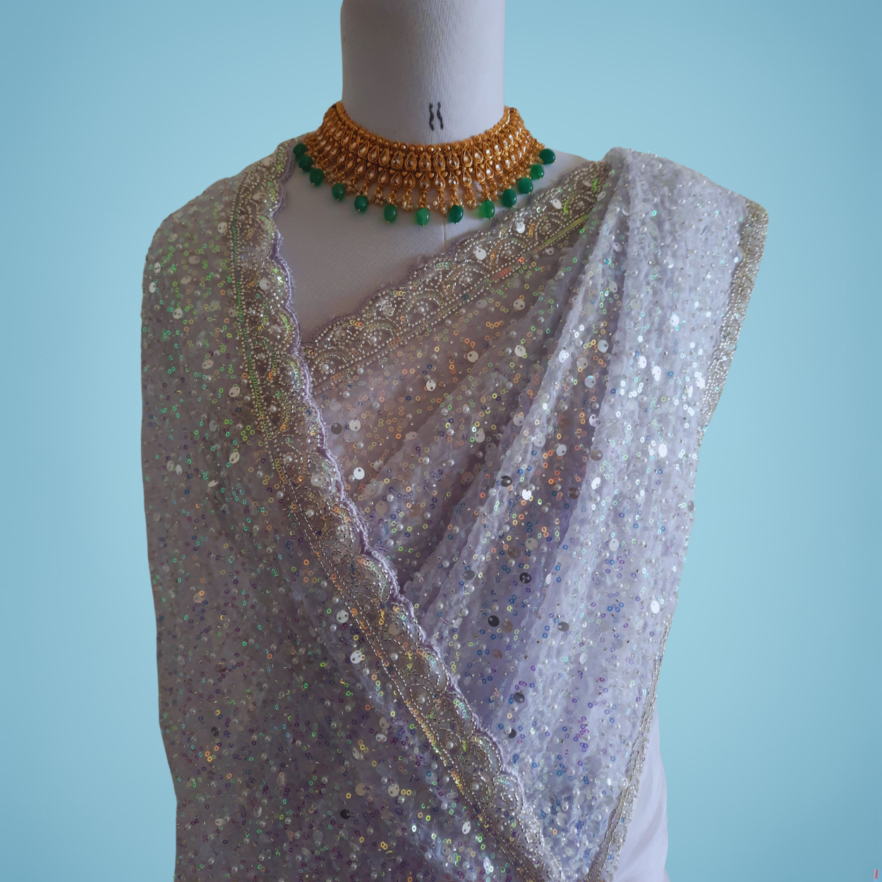 Party Wear Pure Organza Designer Cocktail Saree in heavy water sequins, pearls and cut dana hand work - Kalyanam By Swati