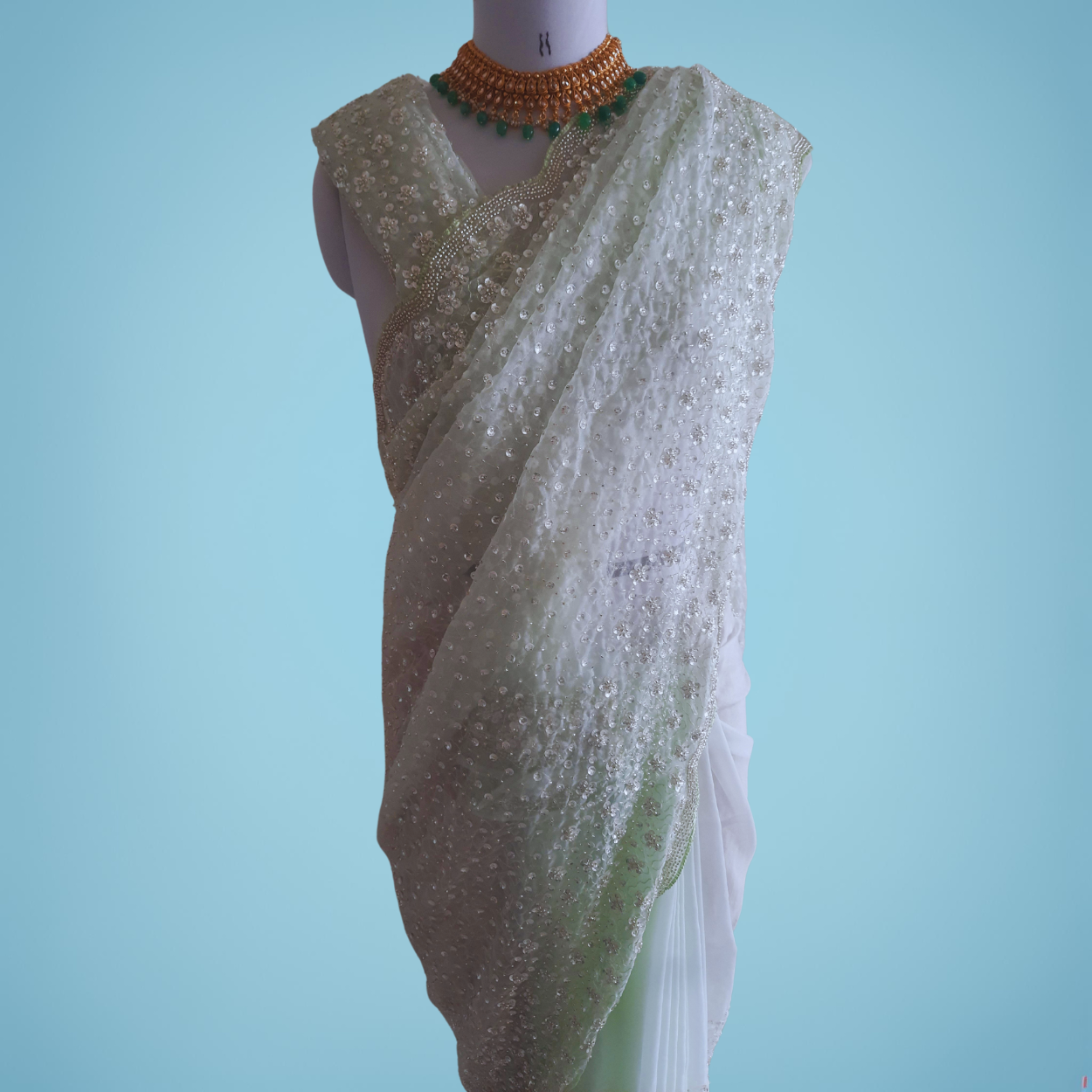 Party Wear Pure Organza Designer Cocktail Saree in heavy water sequins, pearls and cut dana hand work - Kalyanam By Swati