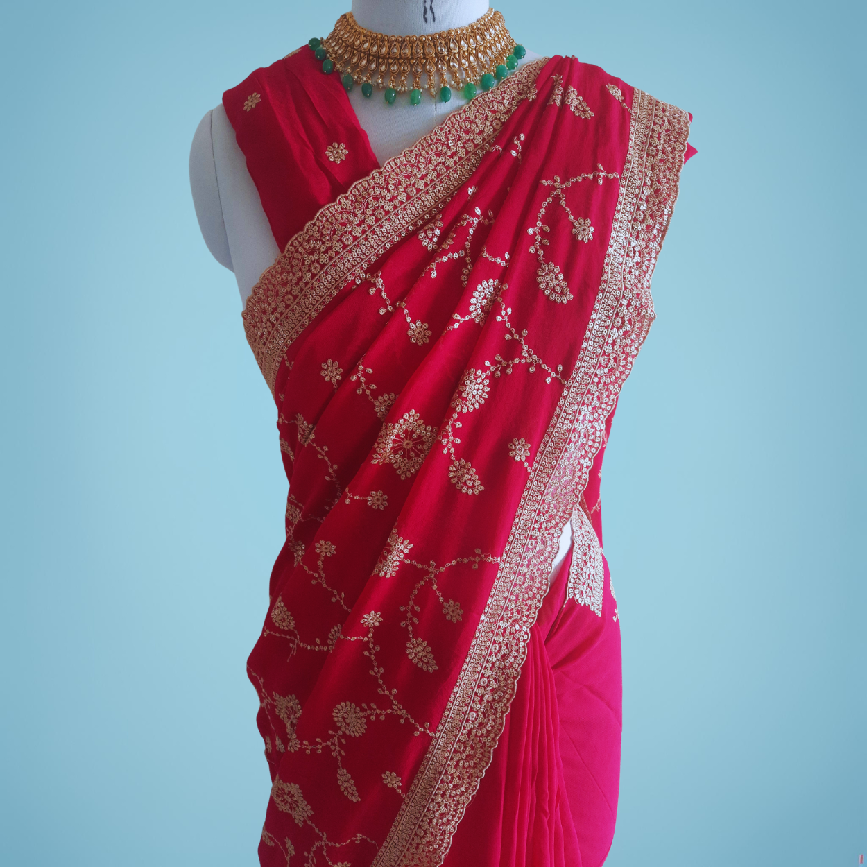 Pure Georgette Saree in hand dabka weaving all over saree in hot pink color - Kalyanam By Swati