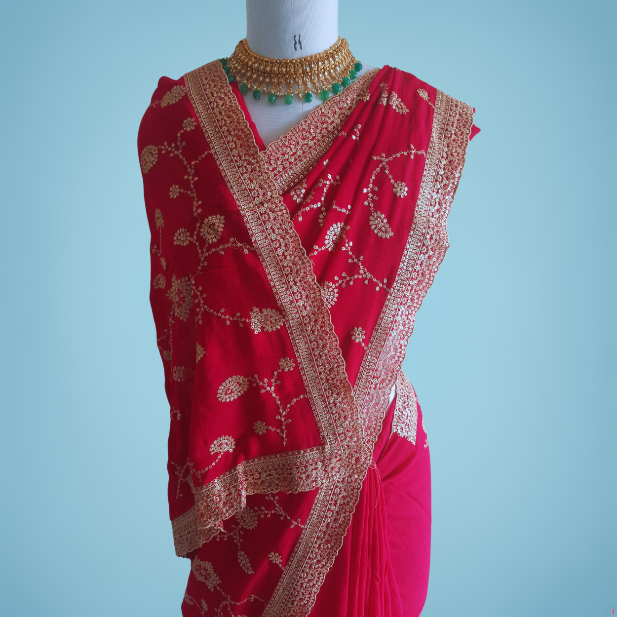 Pure Georgette Saree in hand dabka weaving all over saree in hot pink color - Kalyanam By Swati