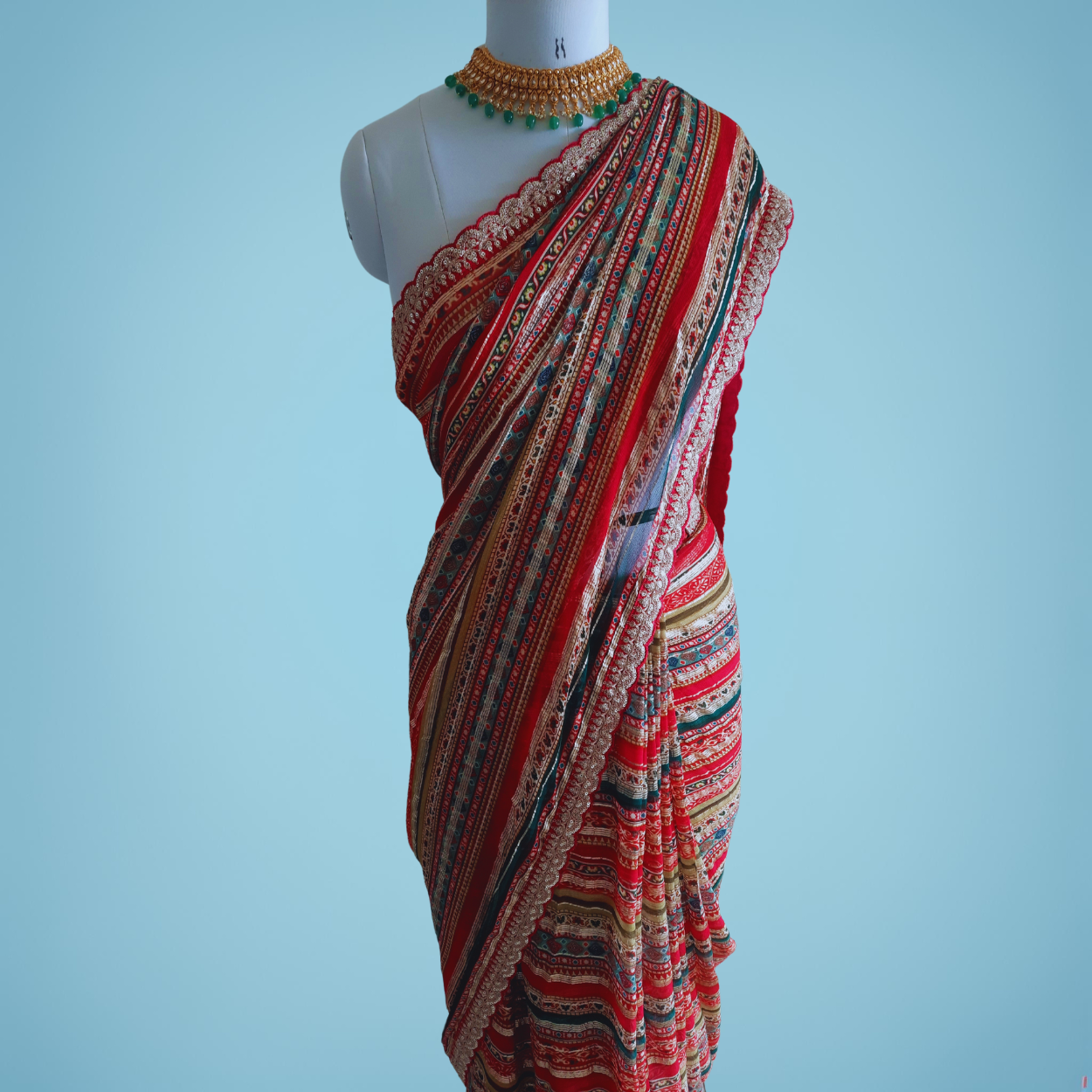 Pure Georgette Saree in Leheriya Style Foil Zari Weaving in multicolor - Kalyanam By Swati