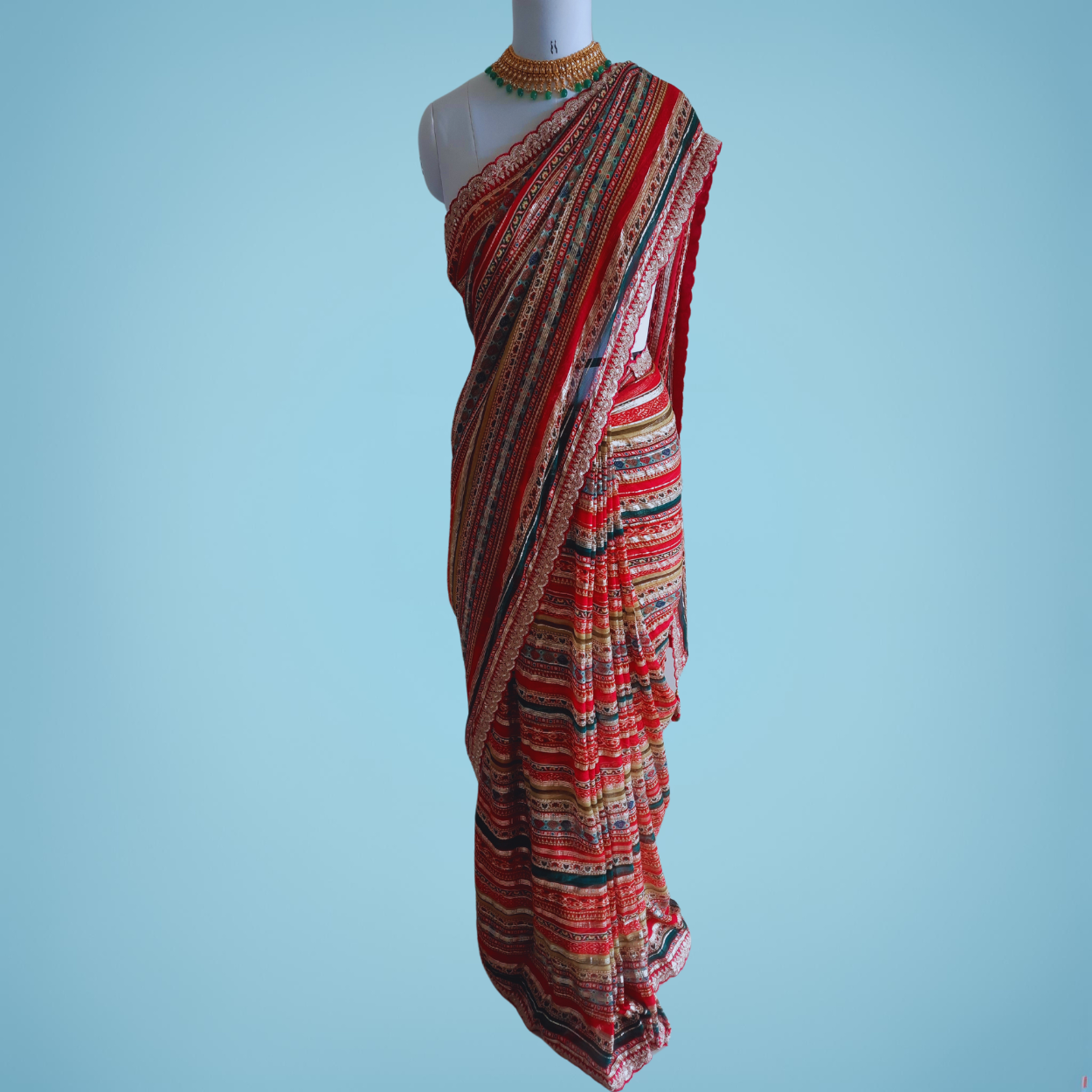 Pure Georgette Saree in Leheriya Style Foil Zari Weaving in multicolor - Kalyanam By Swati