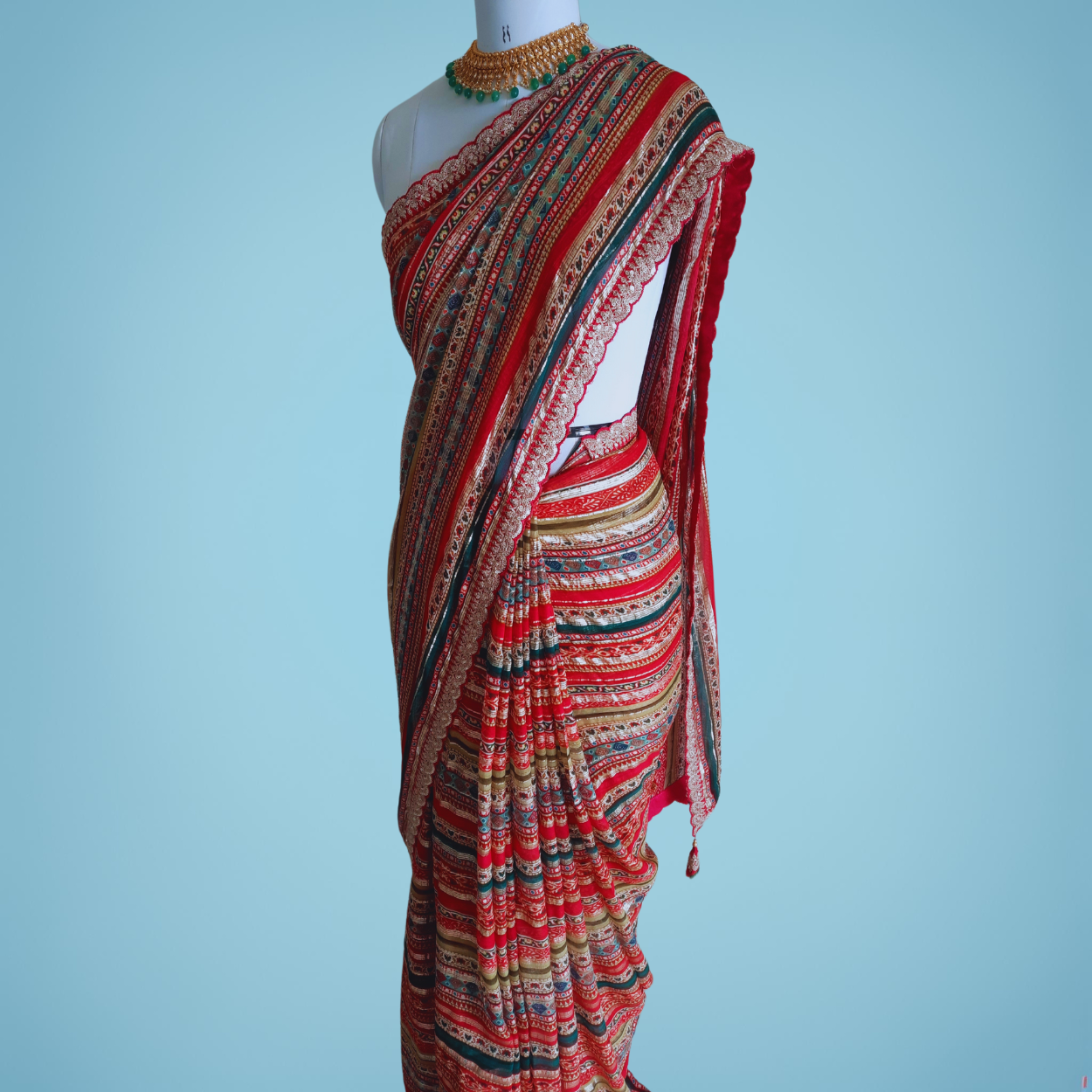 Pure Georgette Saree in Leheriya Style Foil Zari Weaving in multicolor - Kalyanam By Swati