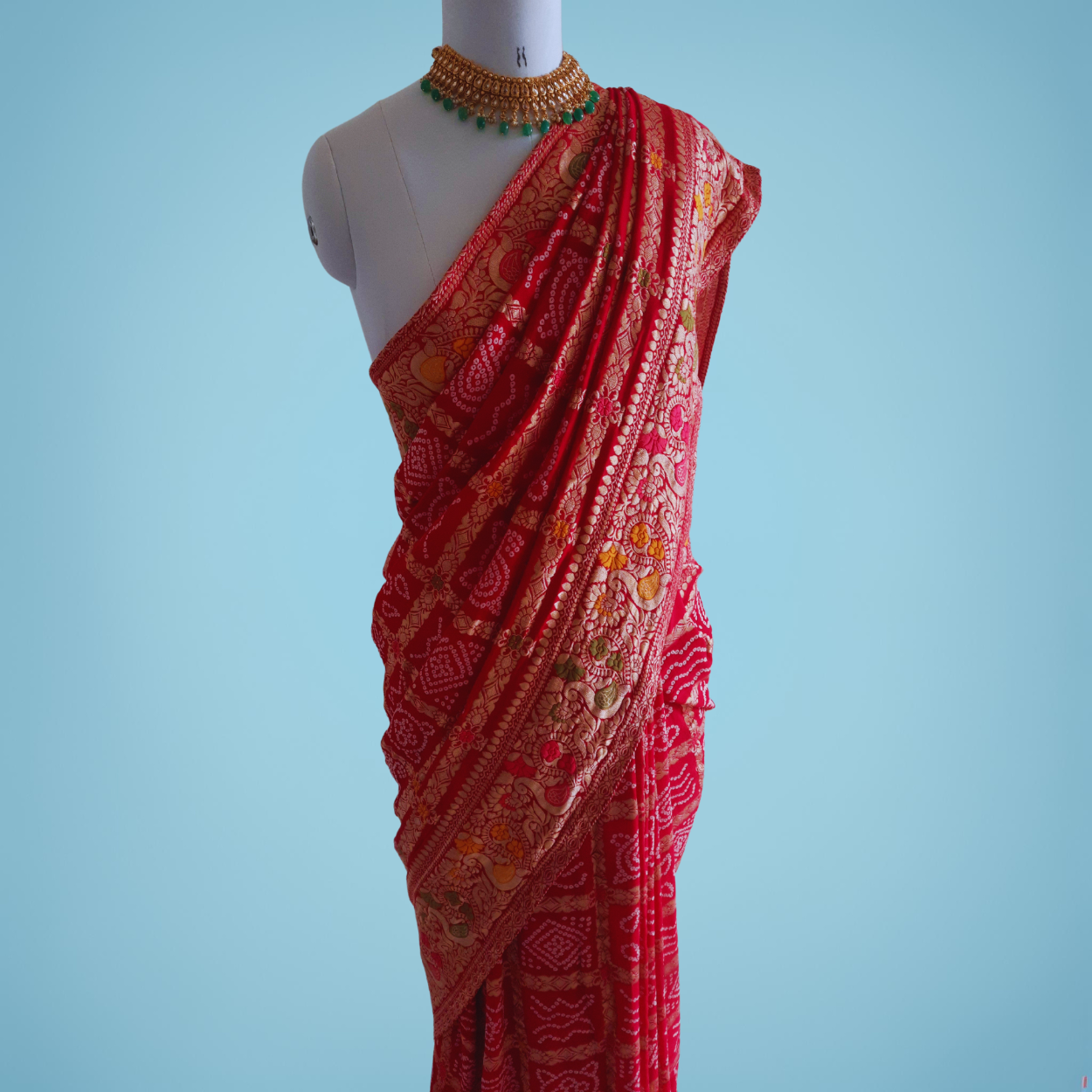 Pure Banarasi Khaddi Georgette Gharchola Bandhej Saree in Pink color - Kalyanam By Swati