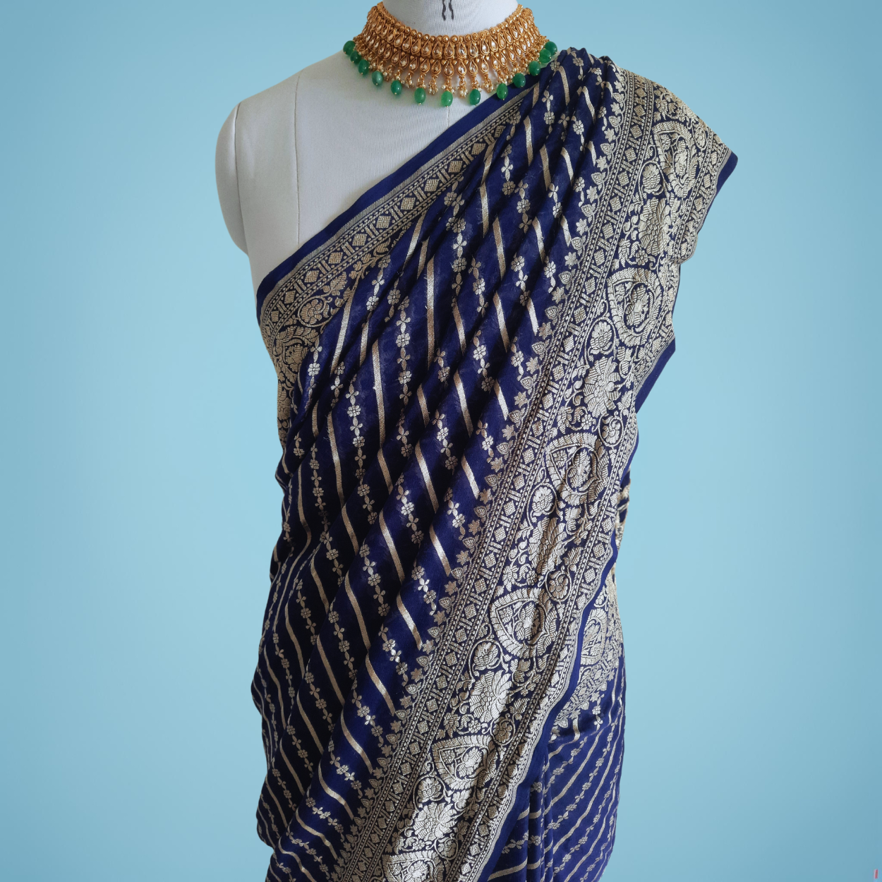 Pure Banarasi Khaddi Georgette Saree in Leheriya Style Zari Hand Weaving - Kalyanam By Swati