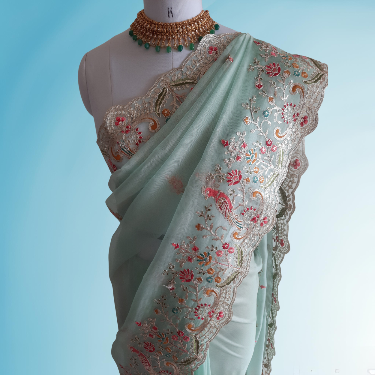 Pure Organza Net Saree in all over resham dori hand thread embroidery - Kalyanam By Swati