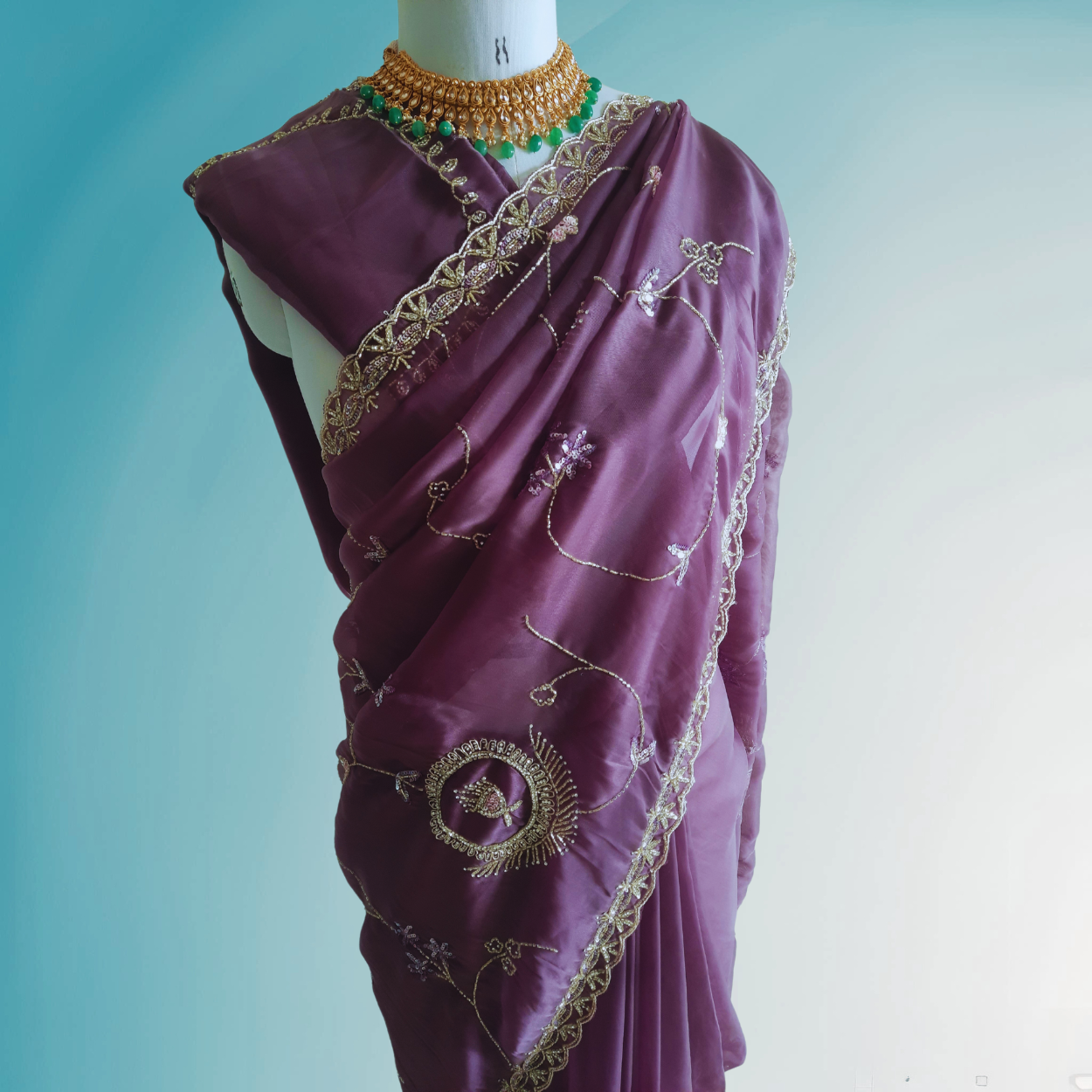 Pure Organza Net Saree in all over cutdana and multicolour stones handwork - Kalyanam By Swati