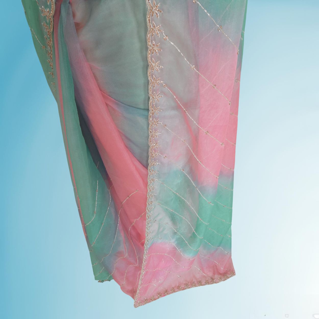 Pink shaded Pure Organza Saree in cutdana and stones handwork - Kalyanam By Swati