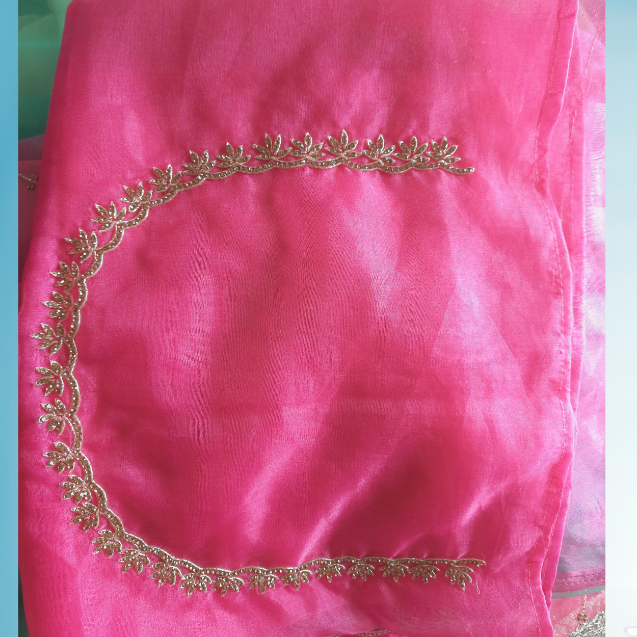 Pink shaded Pure Organza Saree in cutdana and stones handwork - Kalyanam By Swati