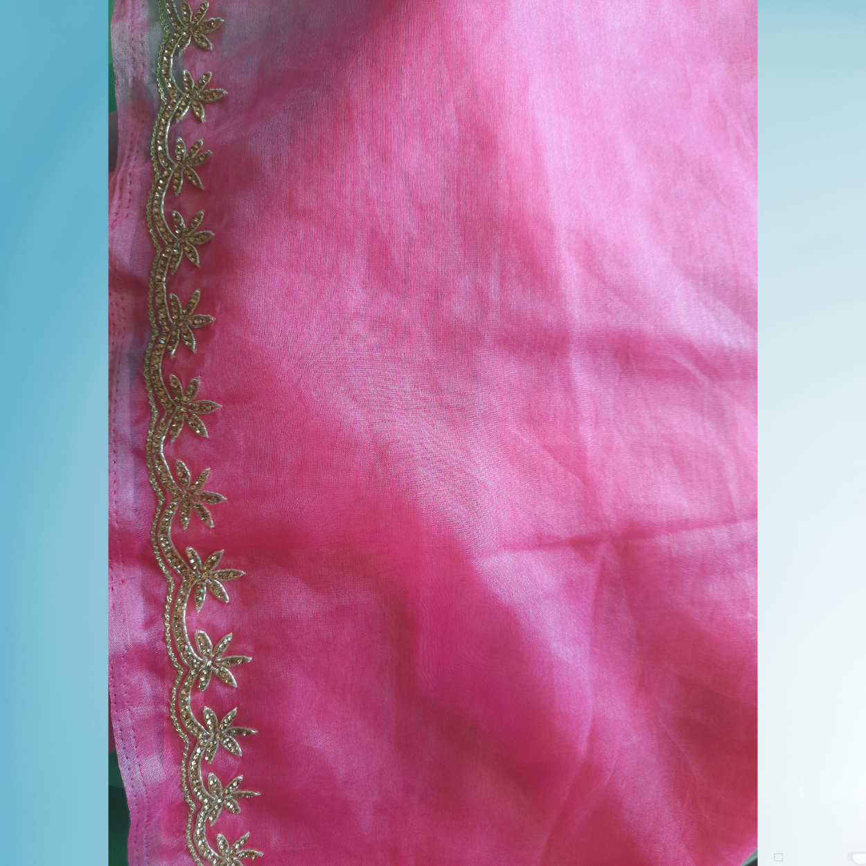 Pink shaded Pure Organza Saree in cutdana and stones handwork - Kalyanam By Swati