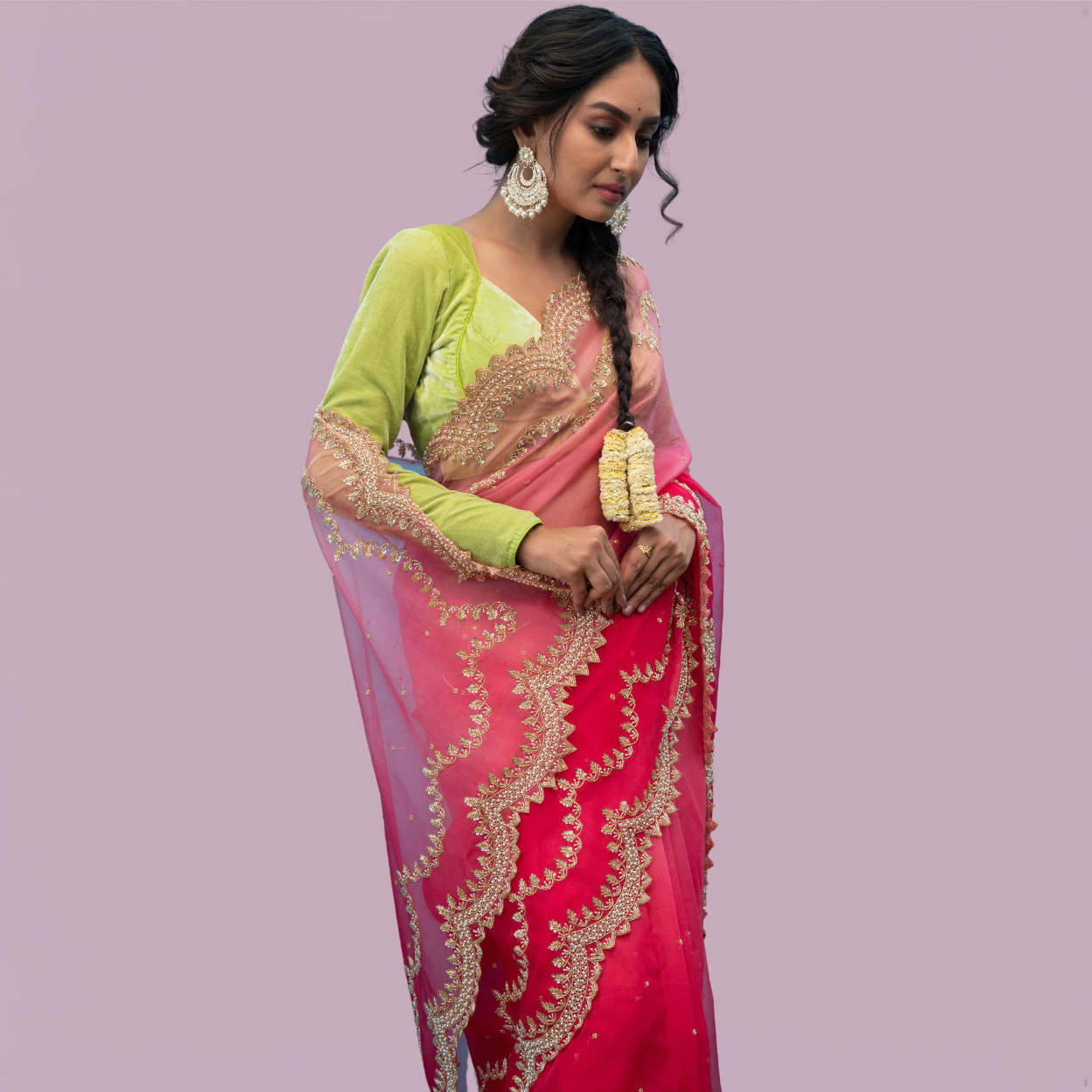 Pink color Pure Organza Saree in heavy handwork - Kalyanam By Swati