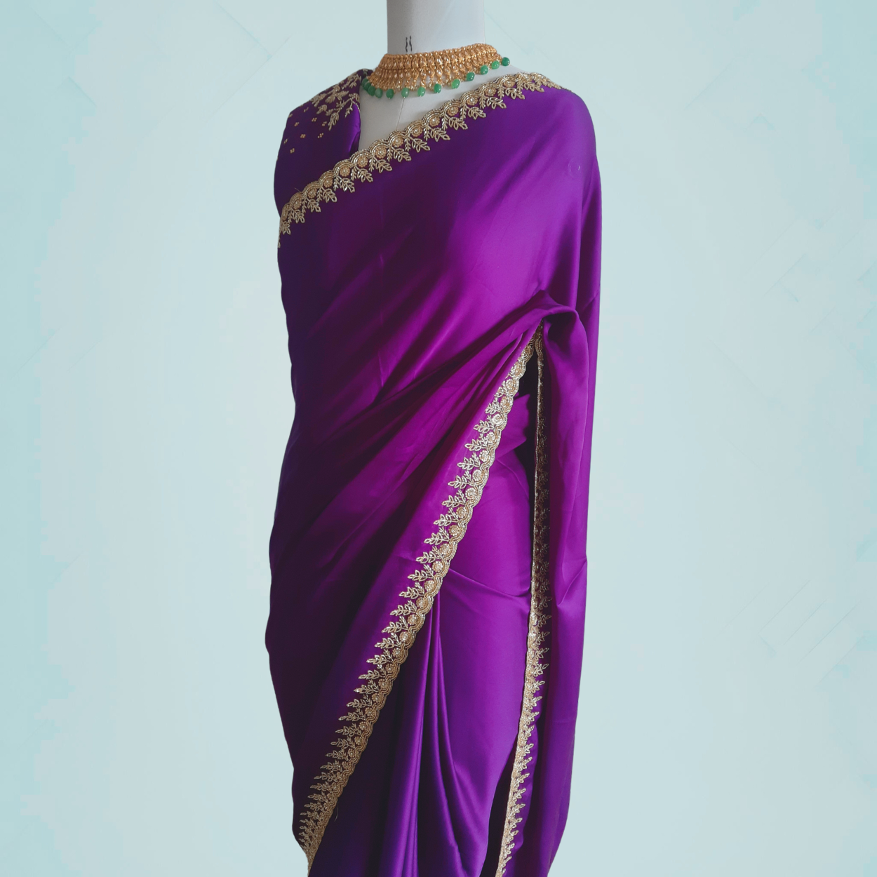 Pure Satin Crepe silk designer party wear saree in Purple - Kalyanam By Swati