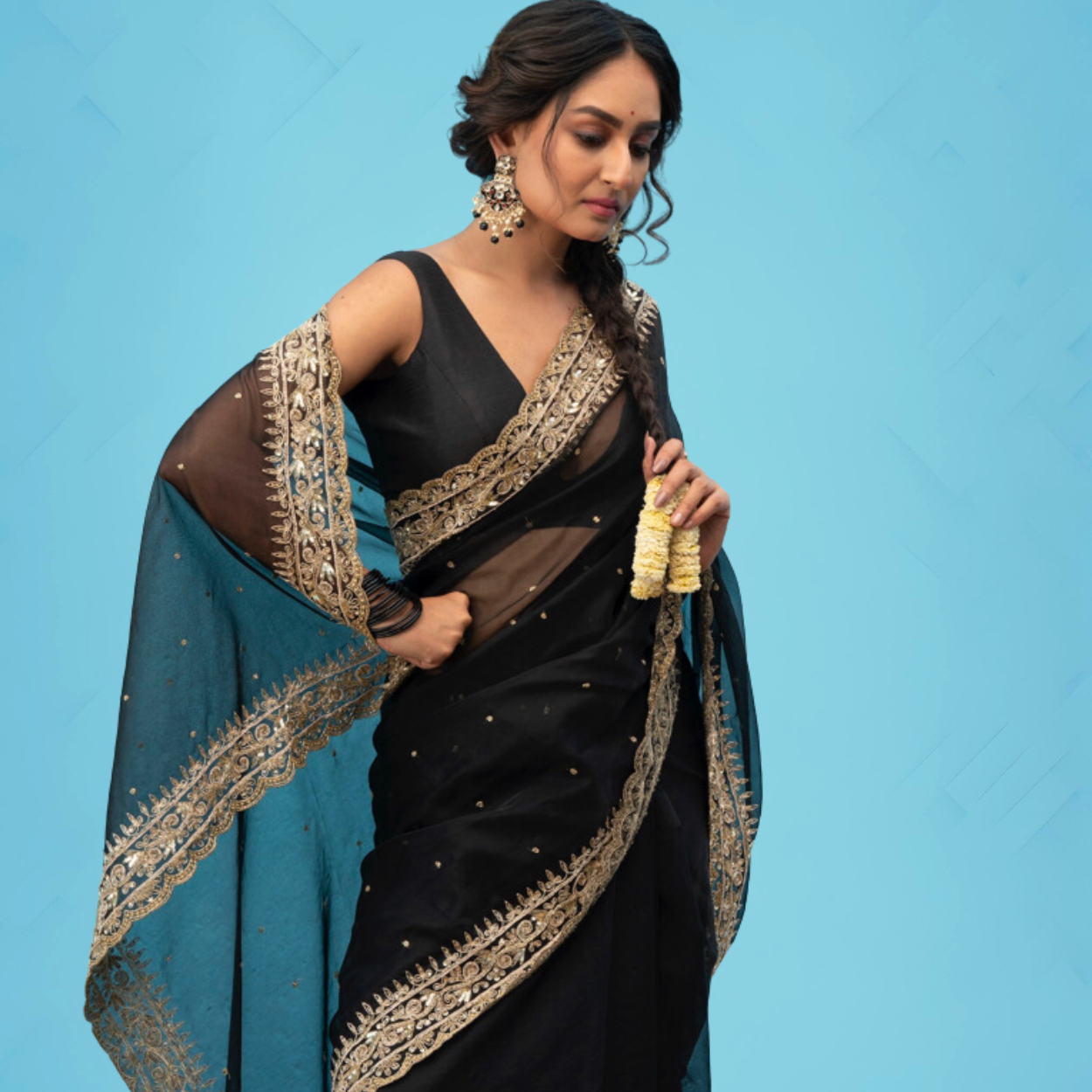 Party wear Pure Organza Silk Saree in heavy handwork - Kalyanam By Swati