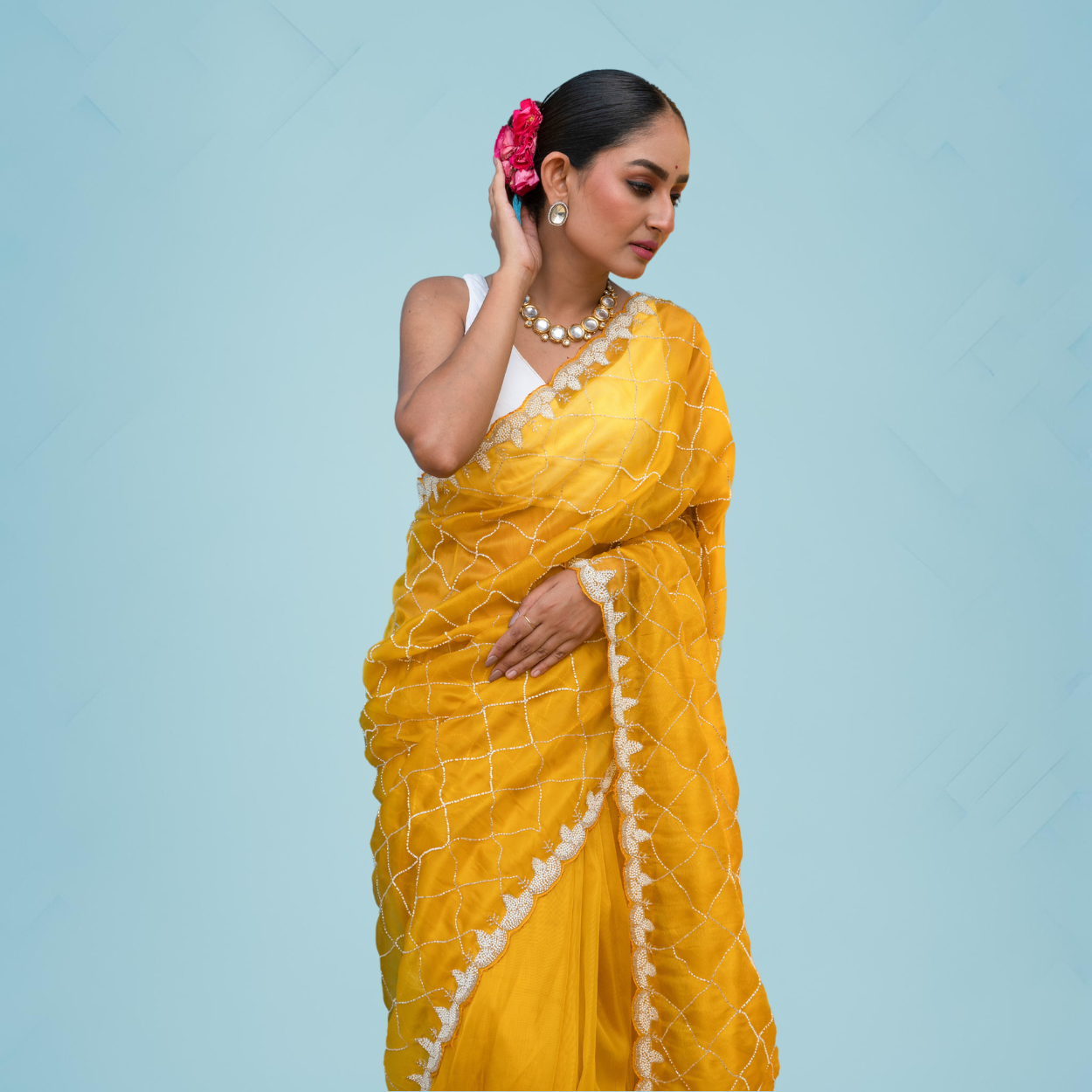 Pure Organza Saree in heavy cutdana and pearls Jaal handwork - Kalyanam By Swati