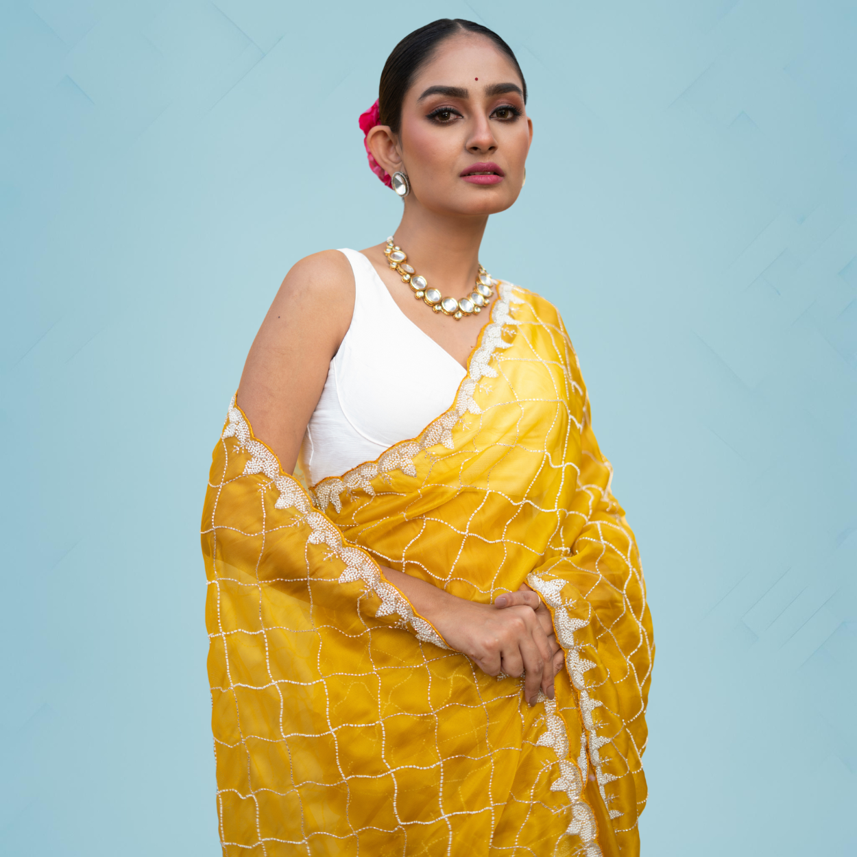 Pure Organza Saree in heavy cutdana and pearls Jaal handwork - Kalyanam By Swati