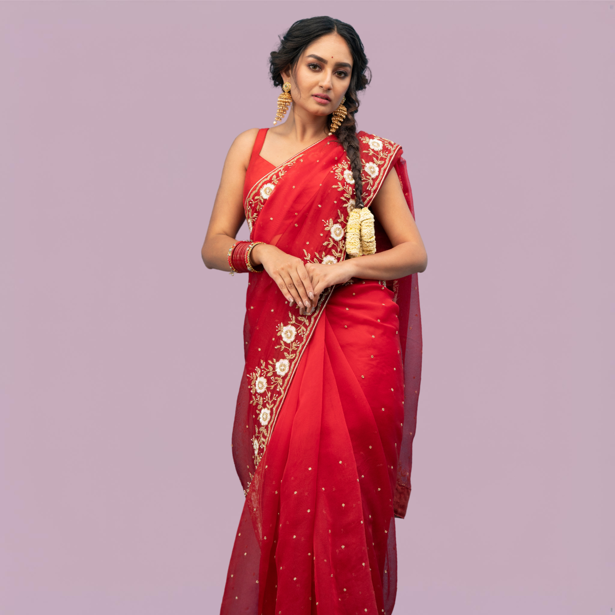 Maroon Red Ombre Shaded Pure Organza Saree in heavy handwork - Kalyanam By Swati