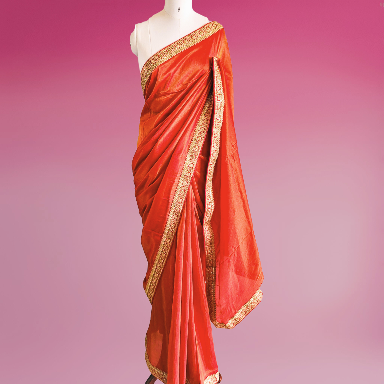 Red Tissue Silk saree in Handmade Borders - Kalyanam By Swati