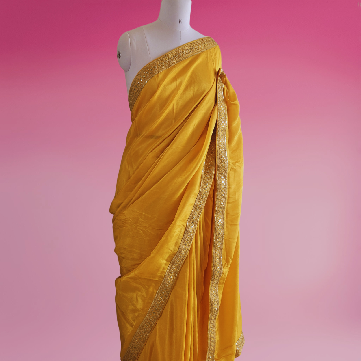 Yellow Tissue Silk saree in Handmade Borders - Kalyanam By Swati