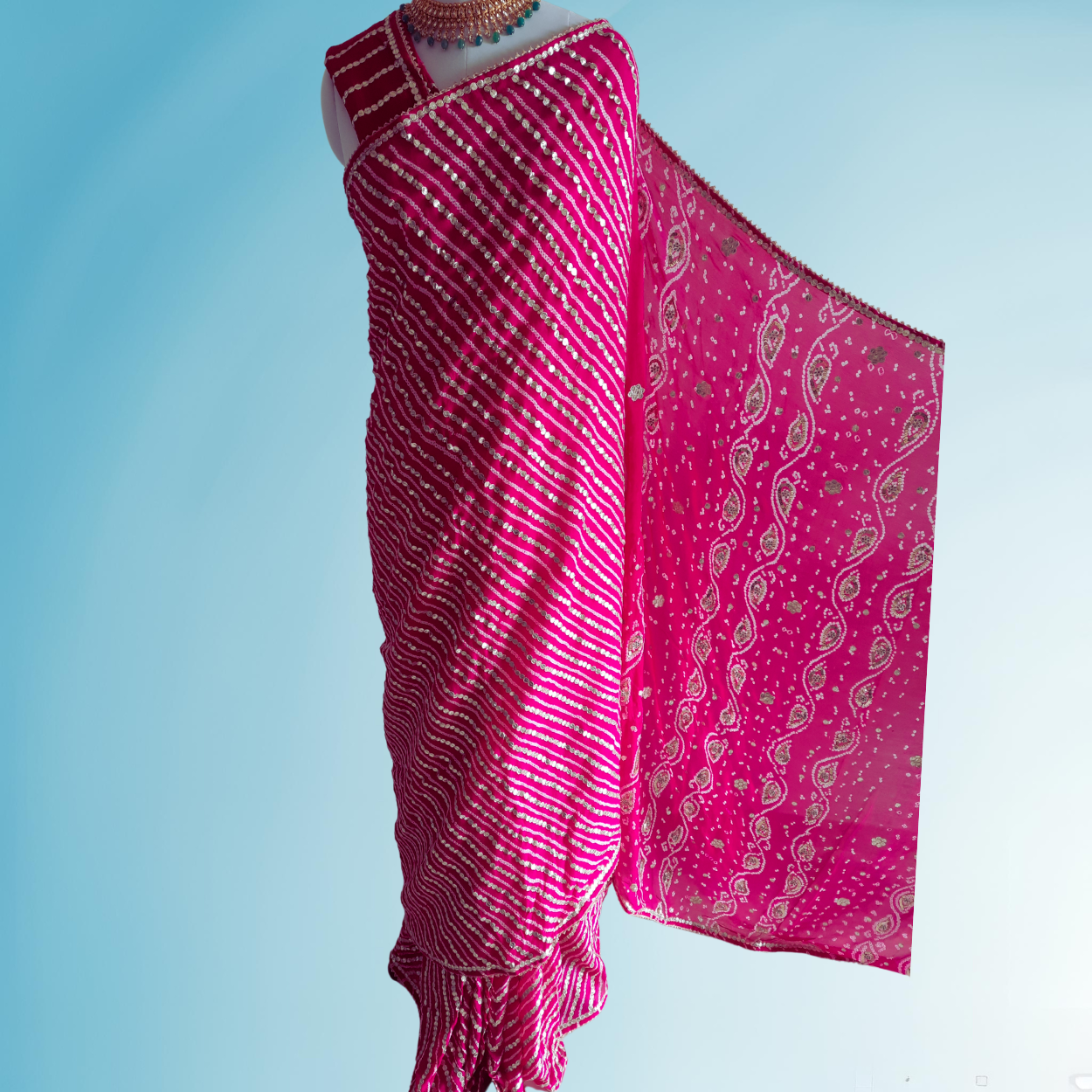 Pure georgette rajwadi bandhani saree in handwork - Kalyanam By Swati