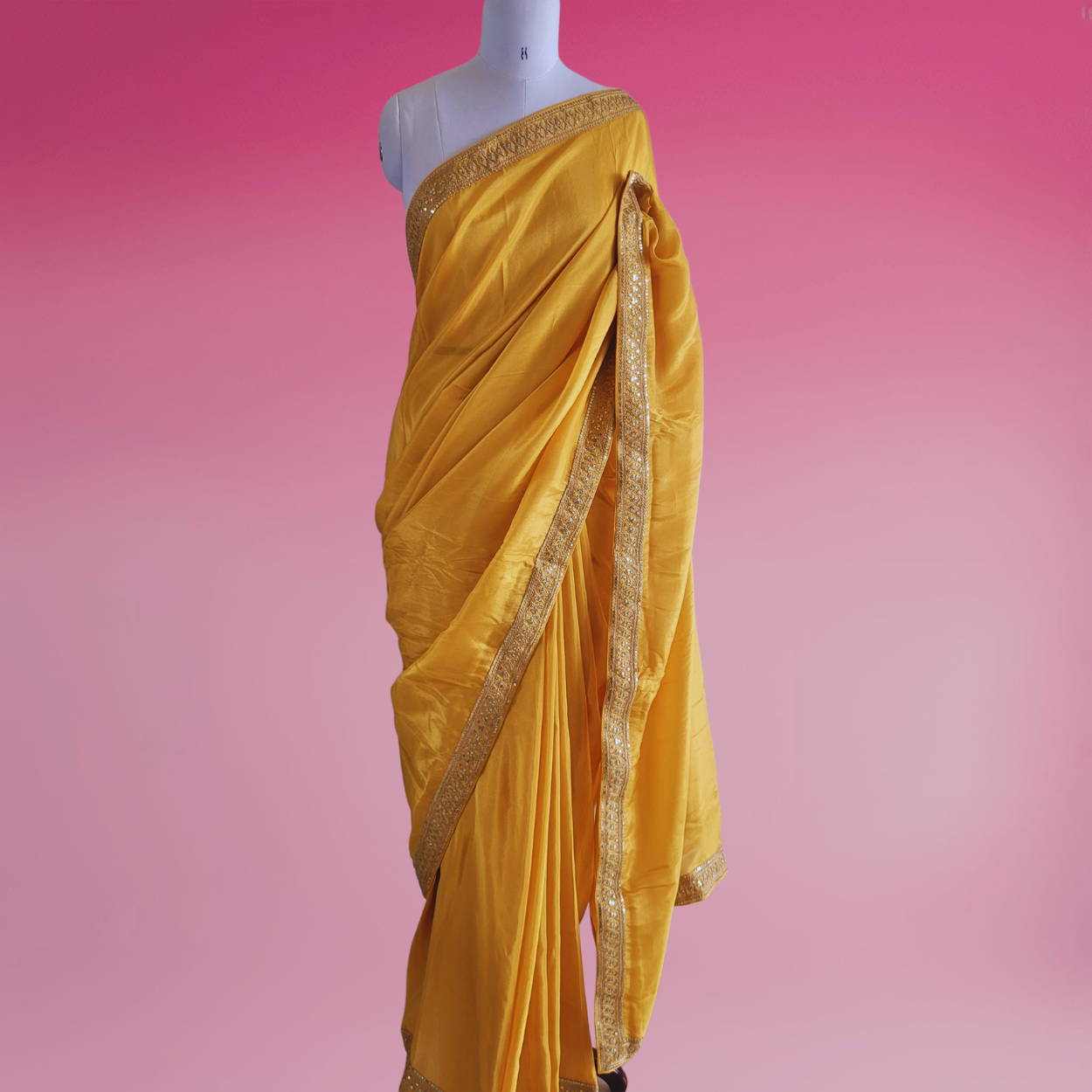 Yellow Tissue Silk saree in Handmade Borders - Kalyanam By Swati