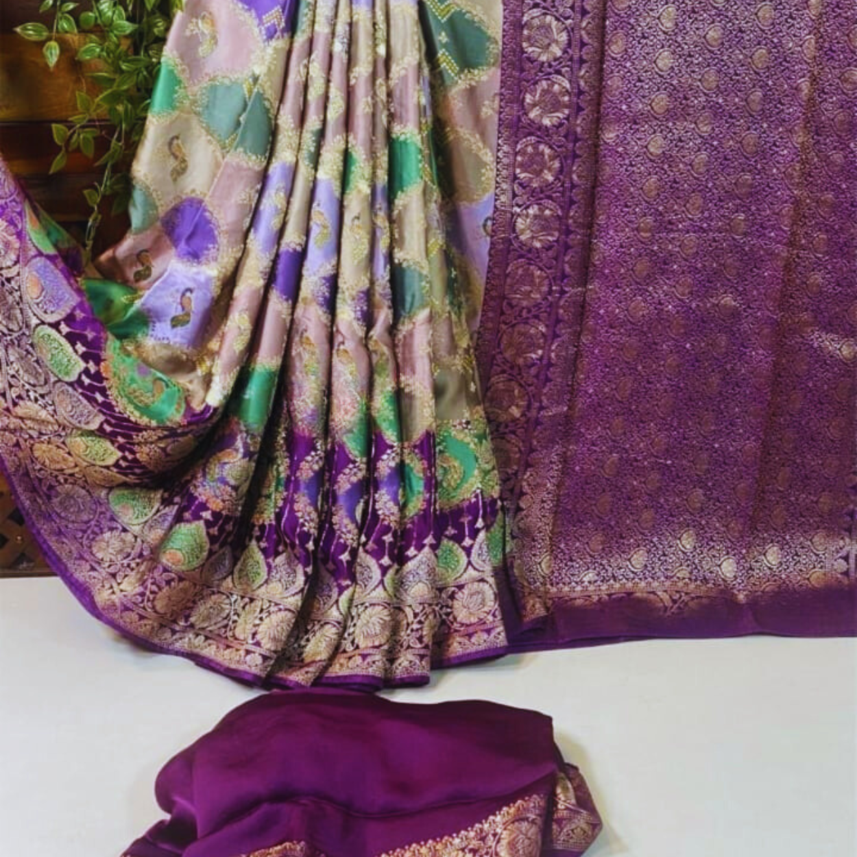 Banarasi Satin Mashru Silk Saree in Rangkaat Zari Weaving - Kalyanam By Swati