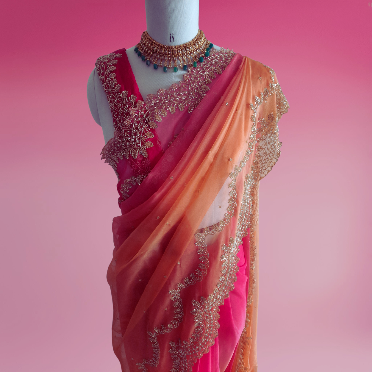 Pure Organza Saree in heavy zardozi handwork in dual shades - Kalyanam By Swati