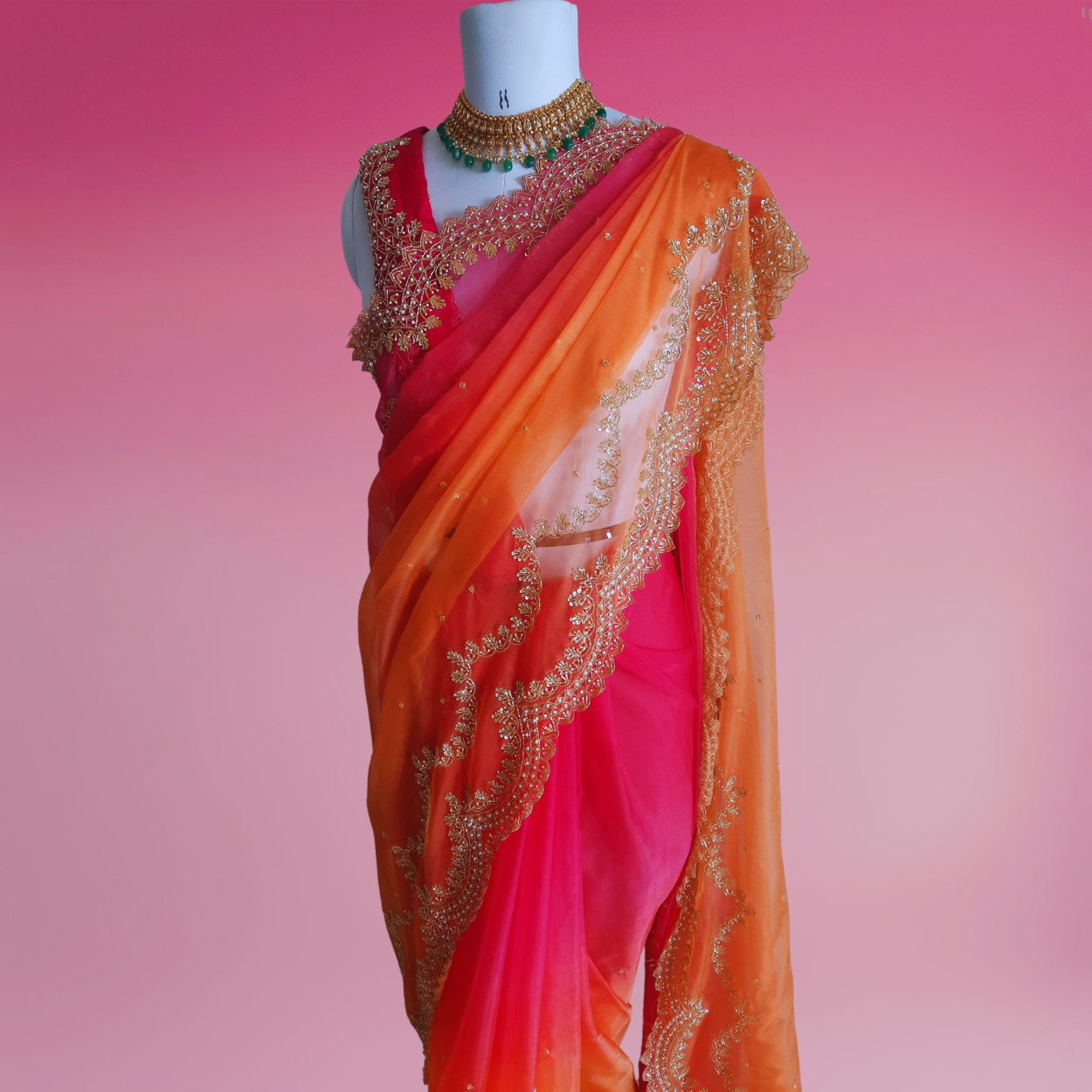 Pure Organza Saree in heavy zardozi handwork in dual shades - Kalyanam By Swati