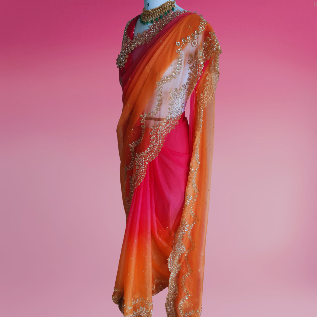 Pure Organza Saree in heavy zardozi handwork in dual shades - Kalyanam By Swati