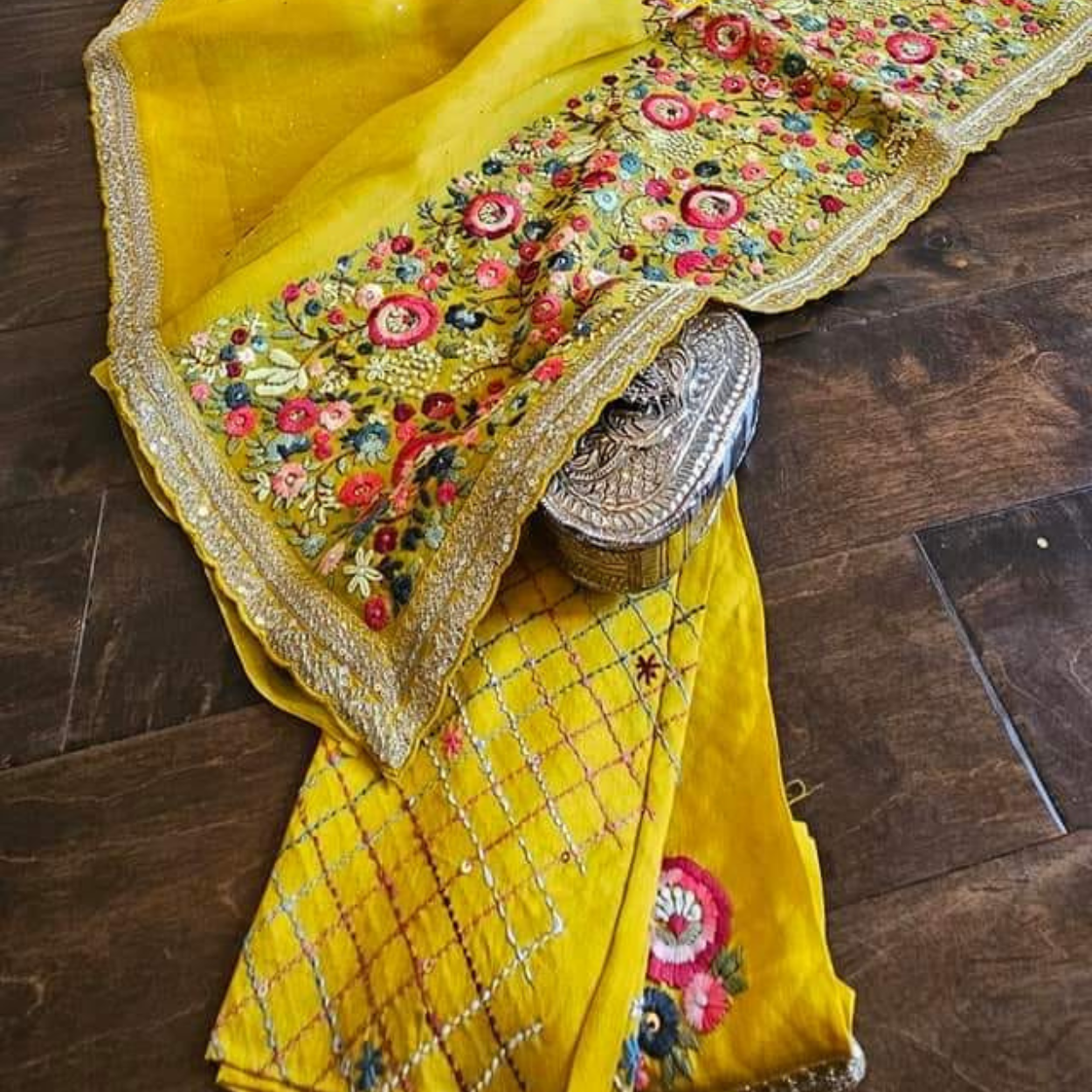 Designer organza silk saree in hand resham thread kantha embroidery (Made on Order) - Kalyanam By Swati