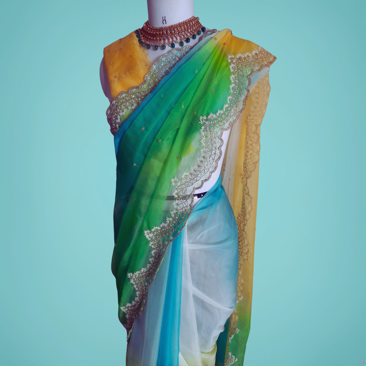 Pure Organza Saree in heavy cut dana and pearl handwork - Kalyanam By Swati