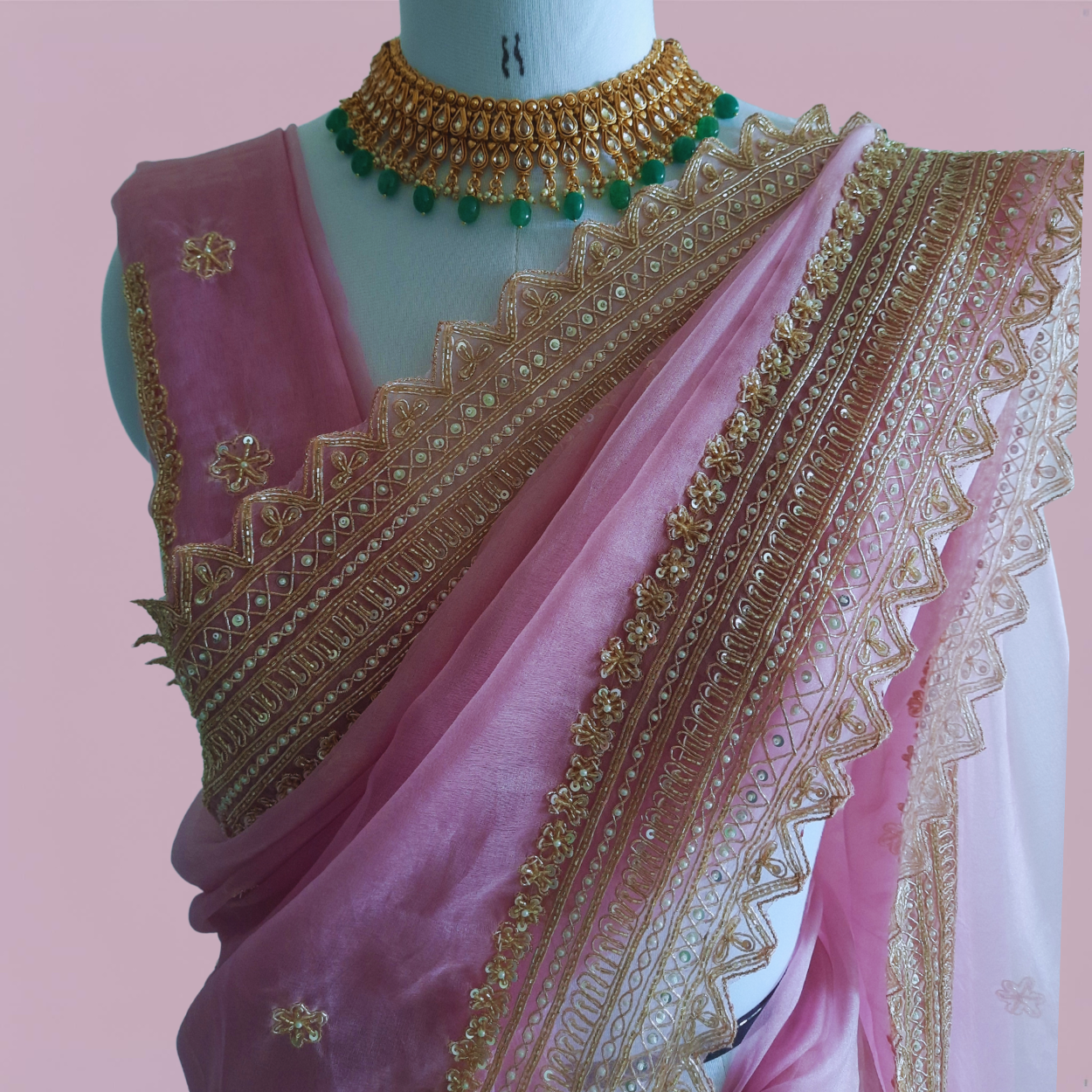 Pure Organza Saree in heavy zardozi handwork in lavender color - Kalyanam By Swati