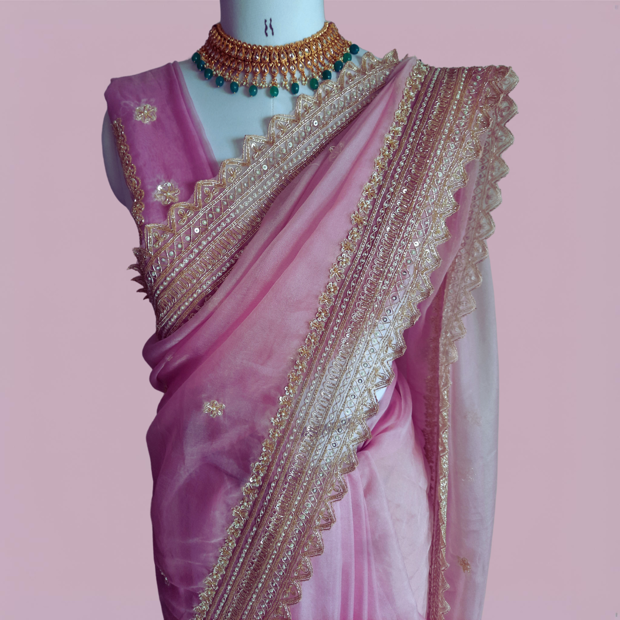 Pure Organza Saree in heavy zardozi handwork in lavender color - Kalyanam By Swati