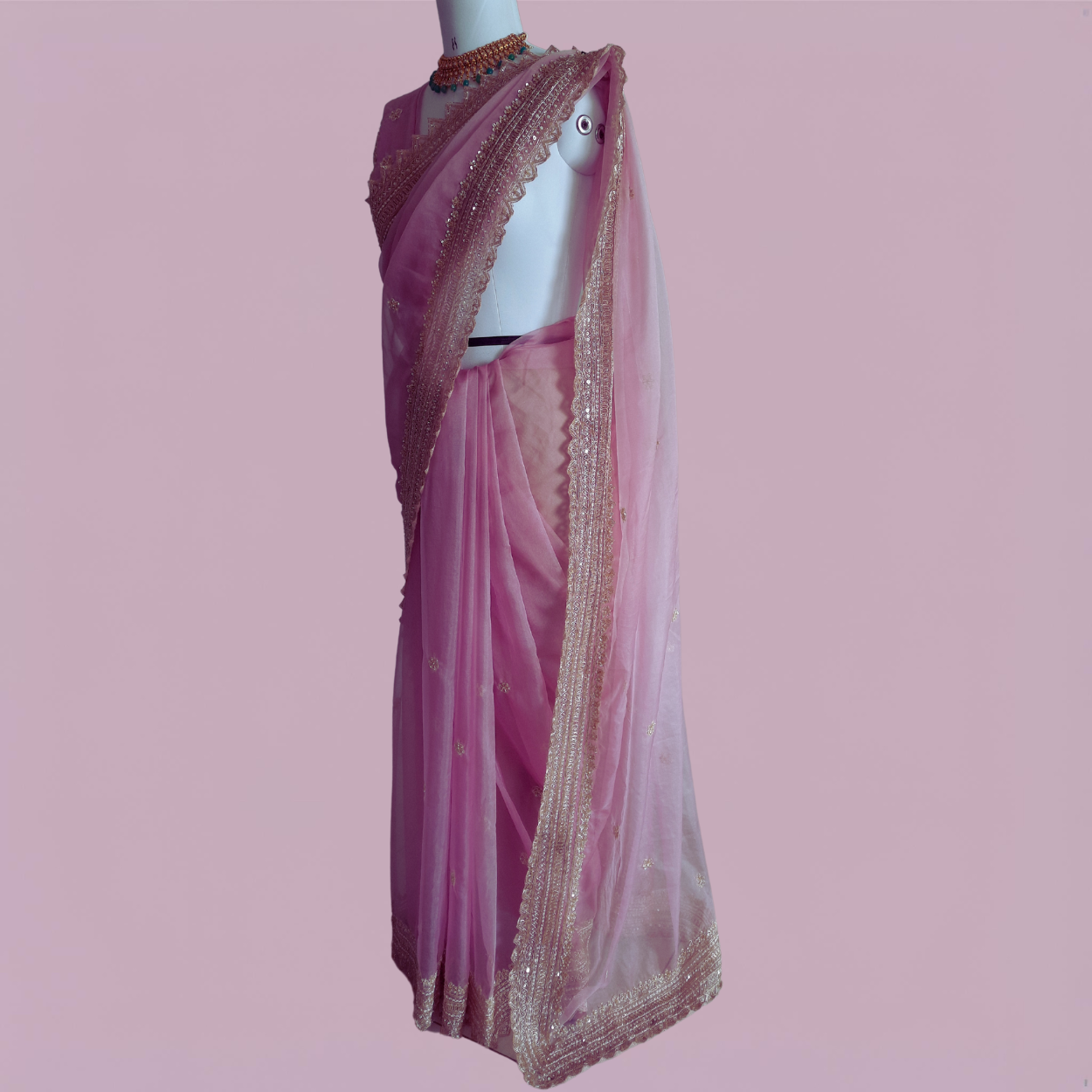 Pure Organza Saree in heavy zardozi handwork in lavender color - Kalyanam By Swati