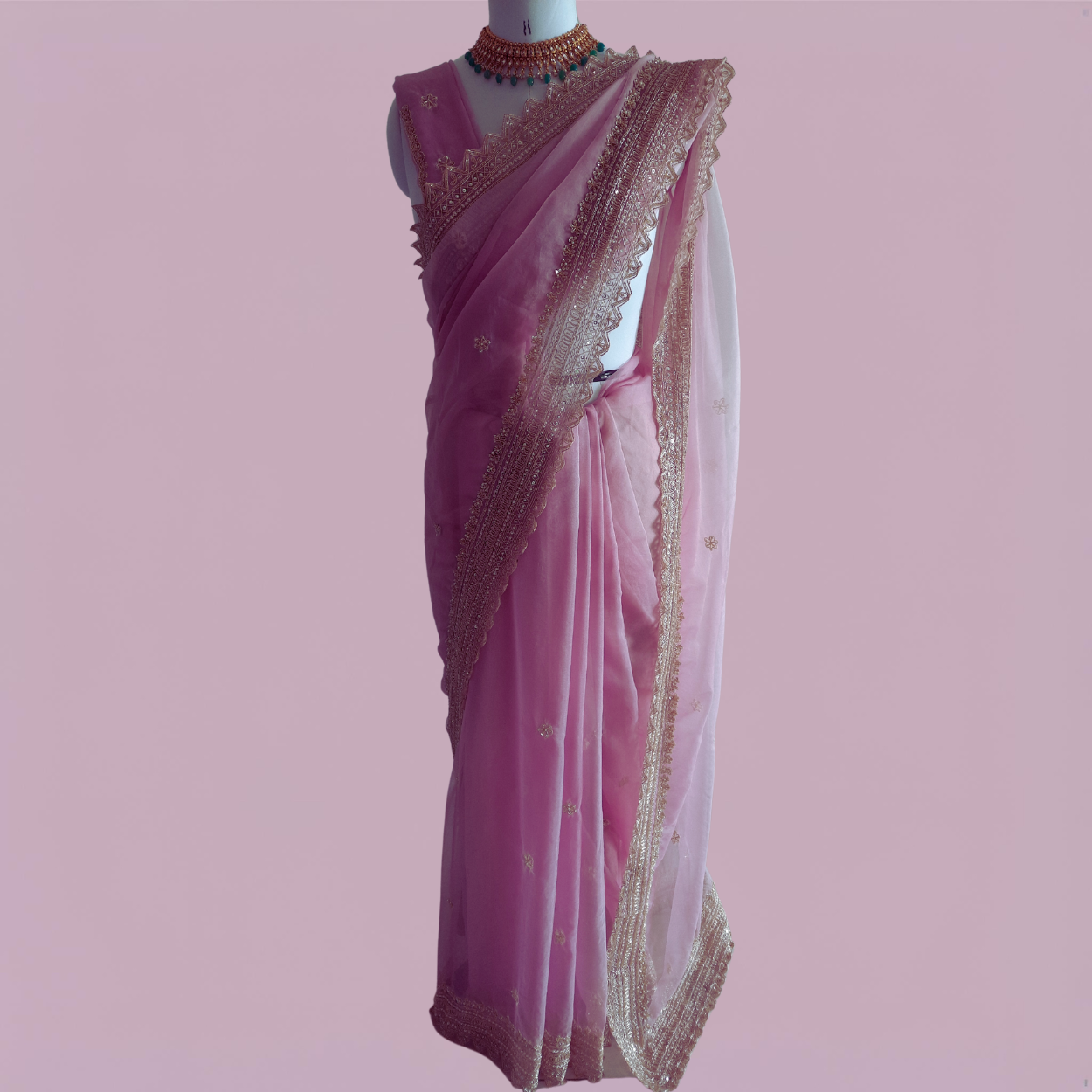 Pure Organza Saree in heavy zardozi handwork in lavender color - Kalyanam By Swati